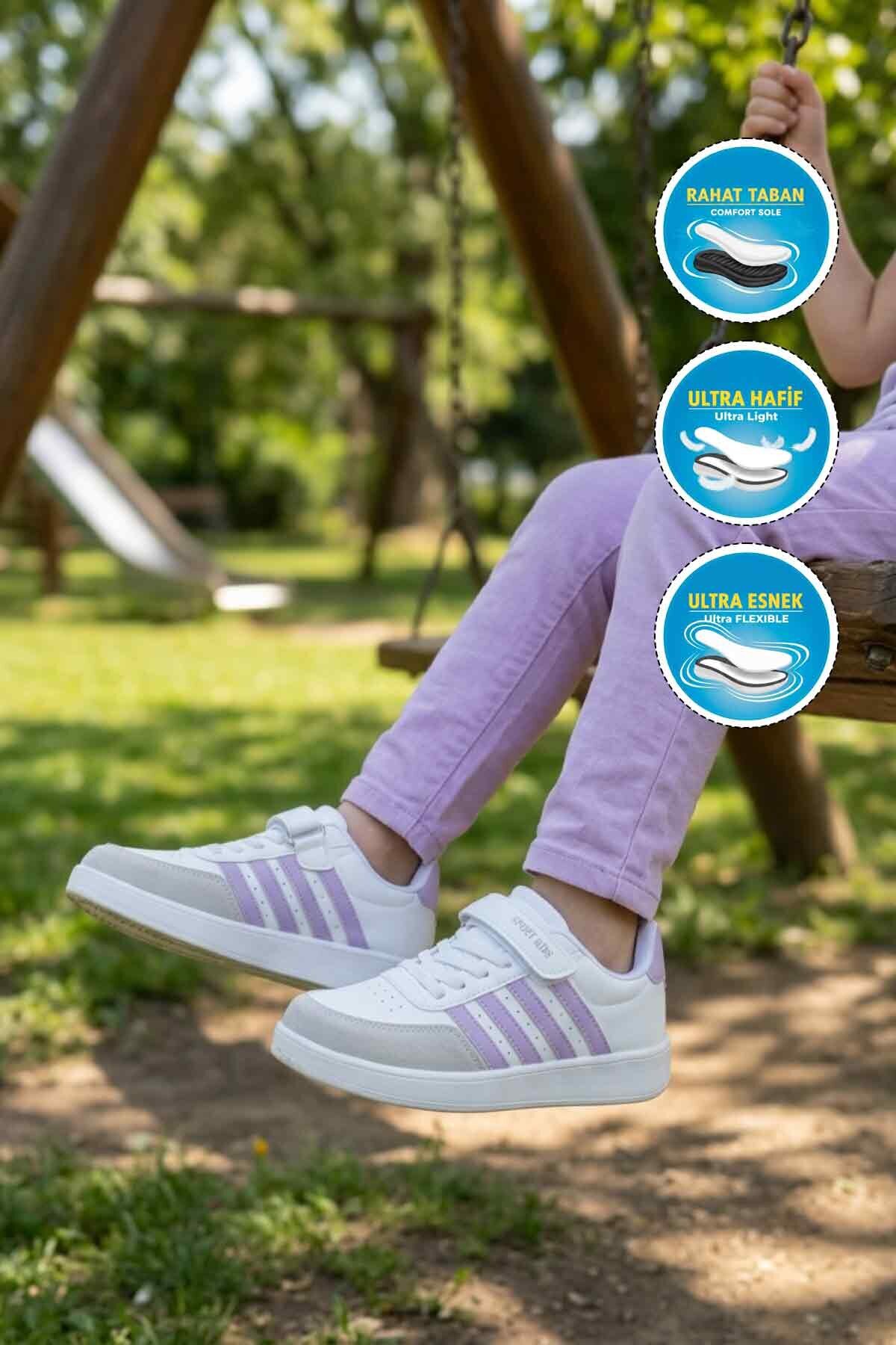 Beyaz-Lila Hafif Kız Çocuk Spor Ayakkabı 754 F