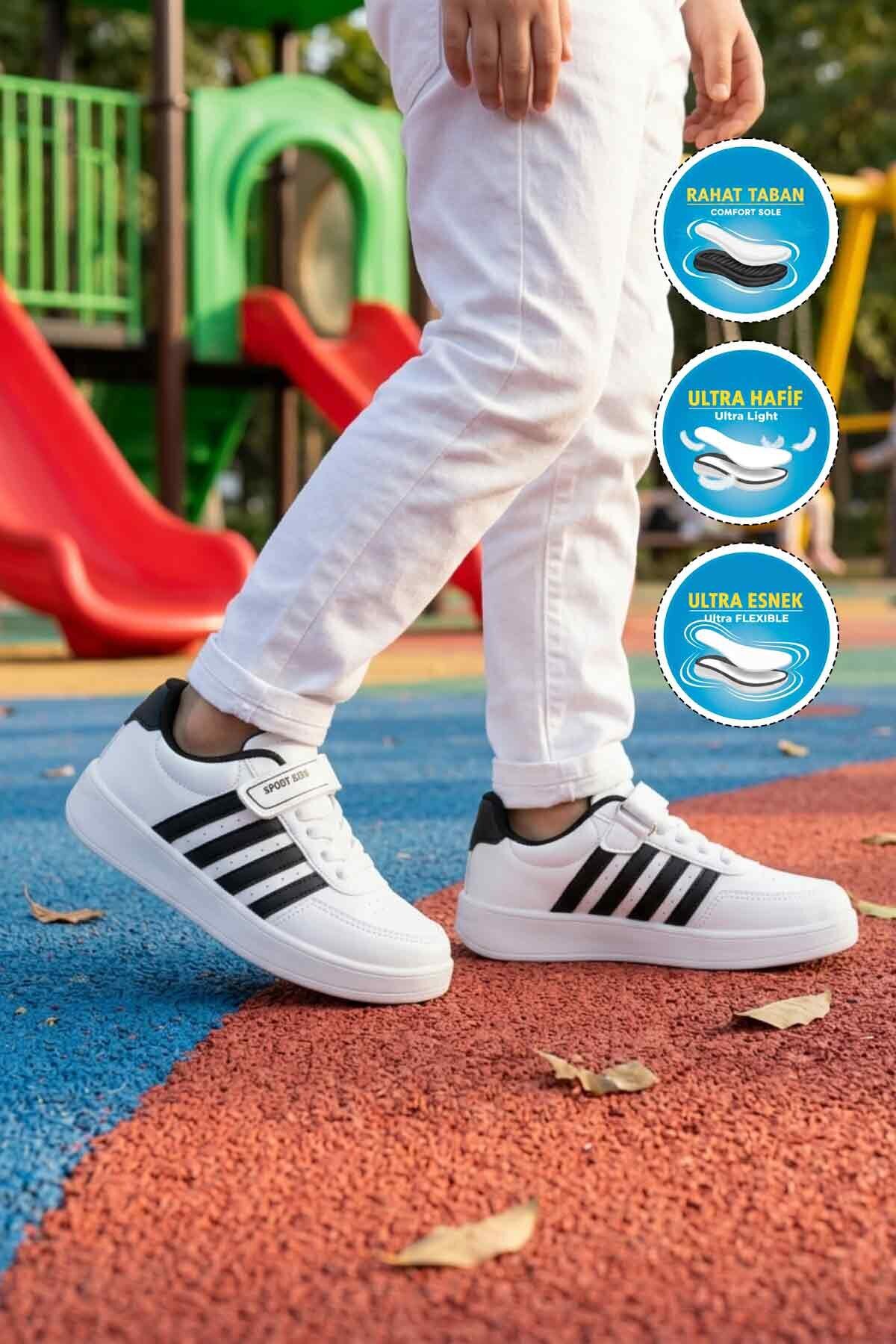 Beyaz-Siyah Hafif Erkek Çocuk Spor Ayakkabı 754 F