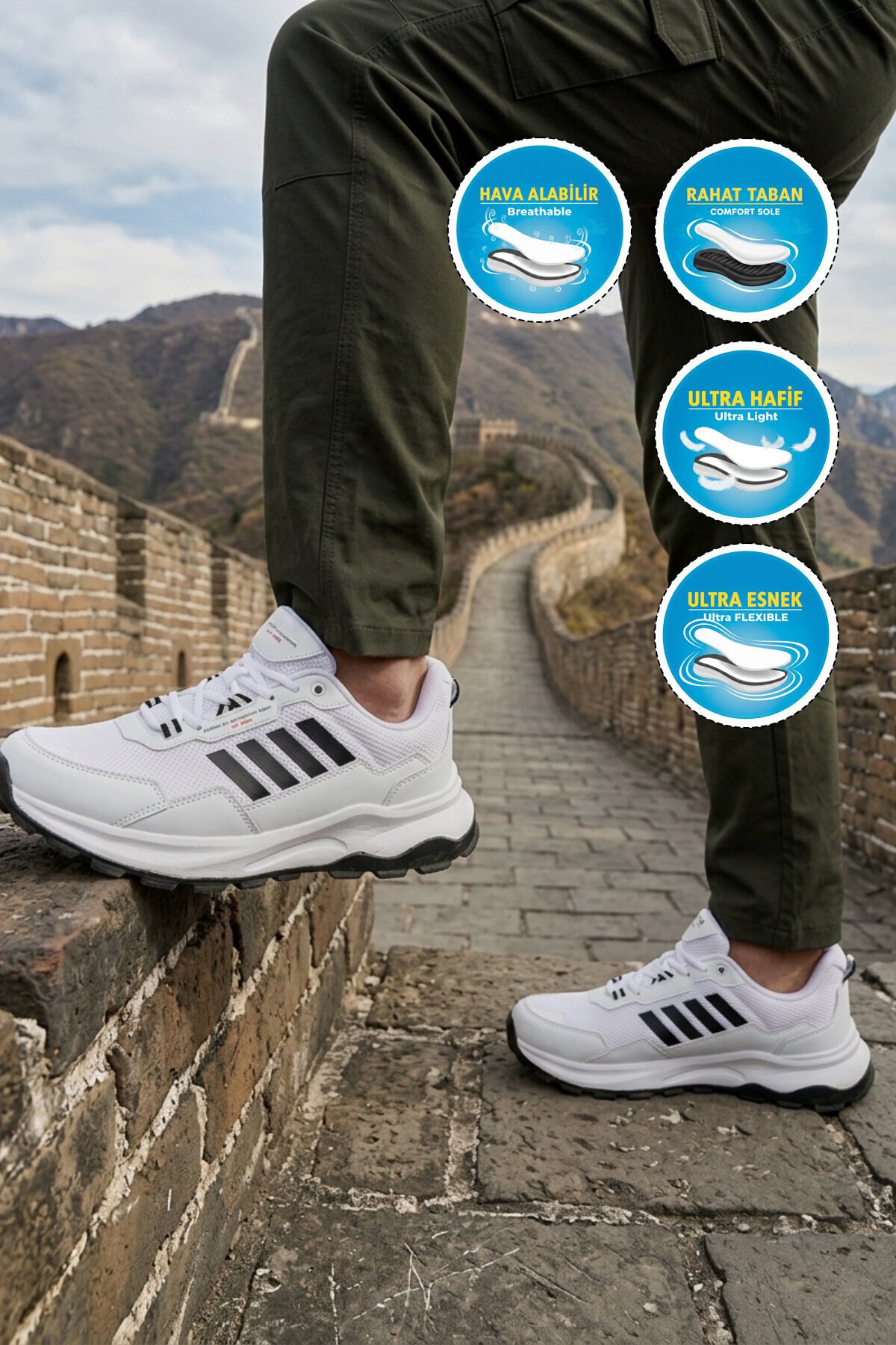 Beyaz-Siyah Hafif Rahat Taban Erkek Sneaker BST-2045 M