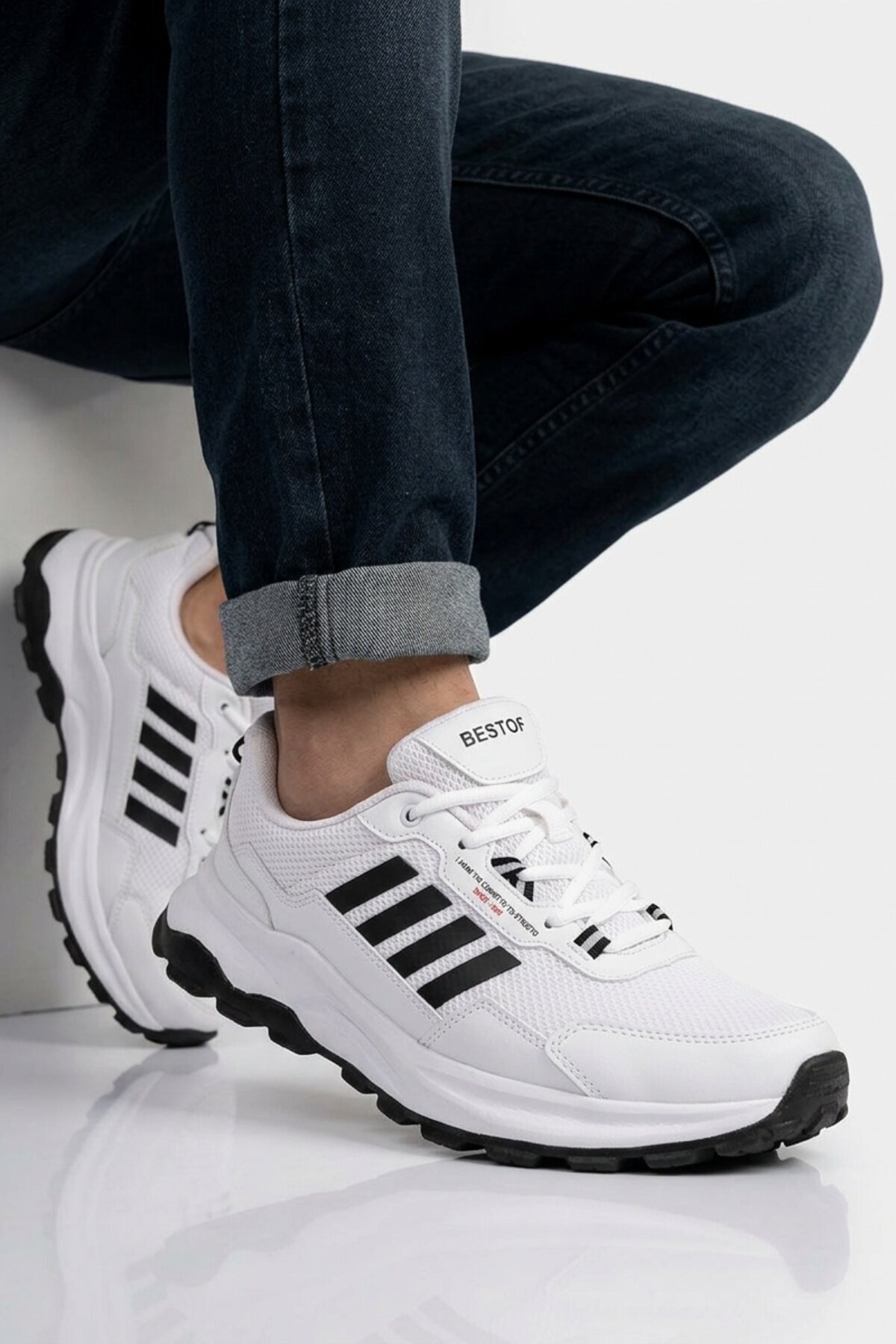 Beyaz-Siyah Hafif Rahat Taban Erkek Sneaker BST-2045 M