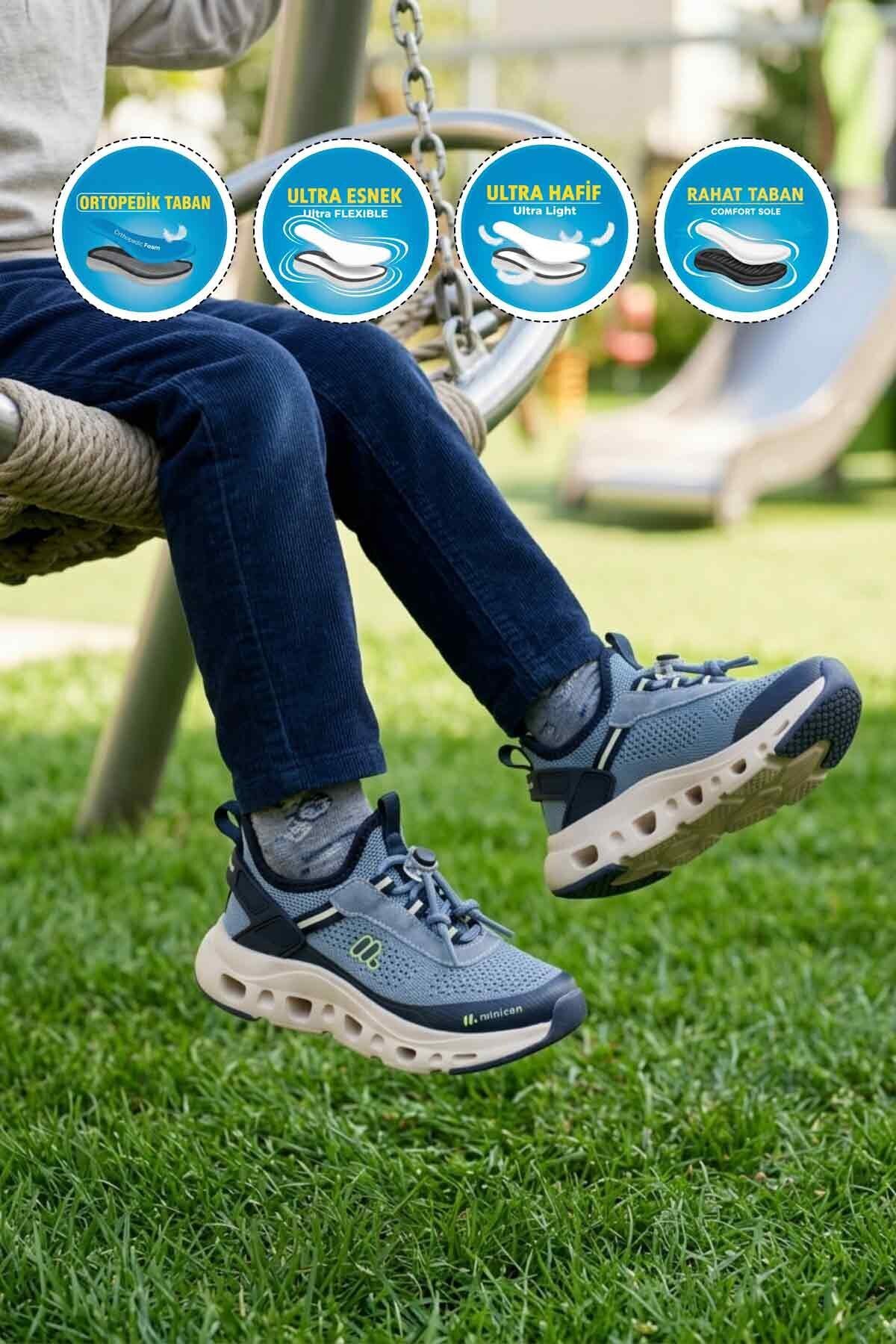İndigo-Lacivert Tekstil Ortopedik Çocuk Spor Ayakkabı BXZ001 P Geniş Kalıp
