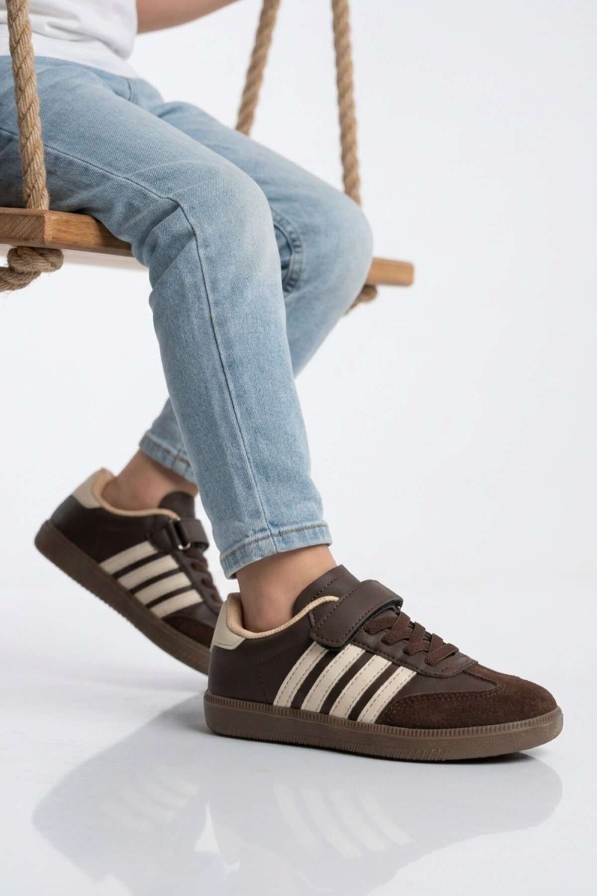 Kahve-Bej Cırtlı Erkek Çocuk Spor Ayakkabı 753 F