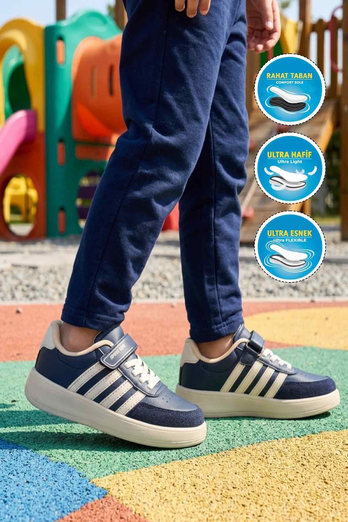Lacivert-Bej Hafif Erkek Çocuk Spor Ayakkabı 754 F
