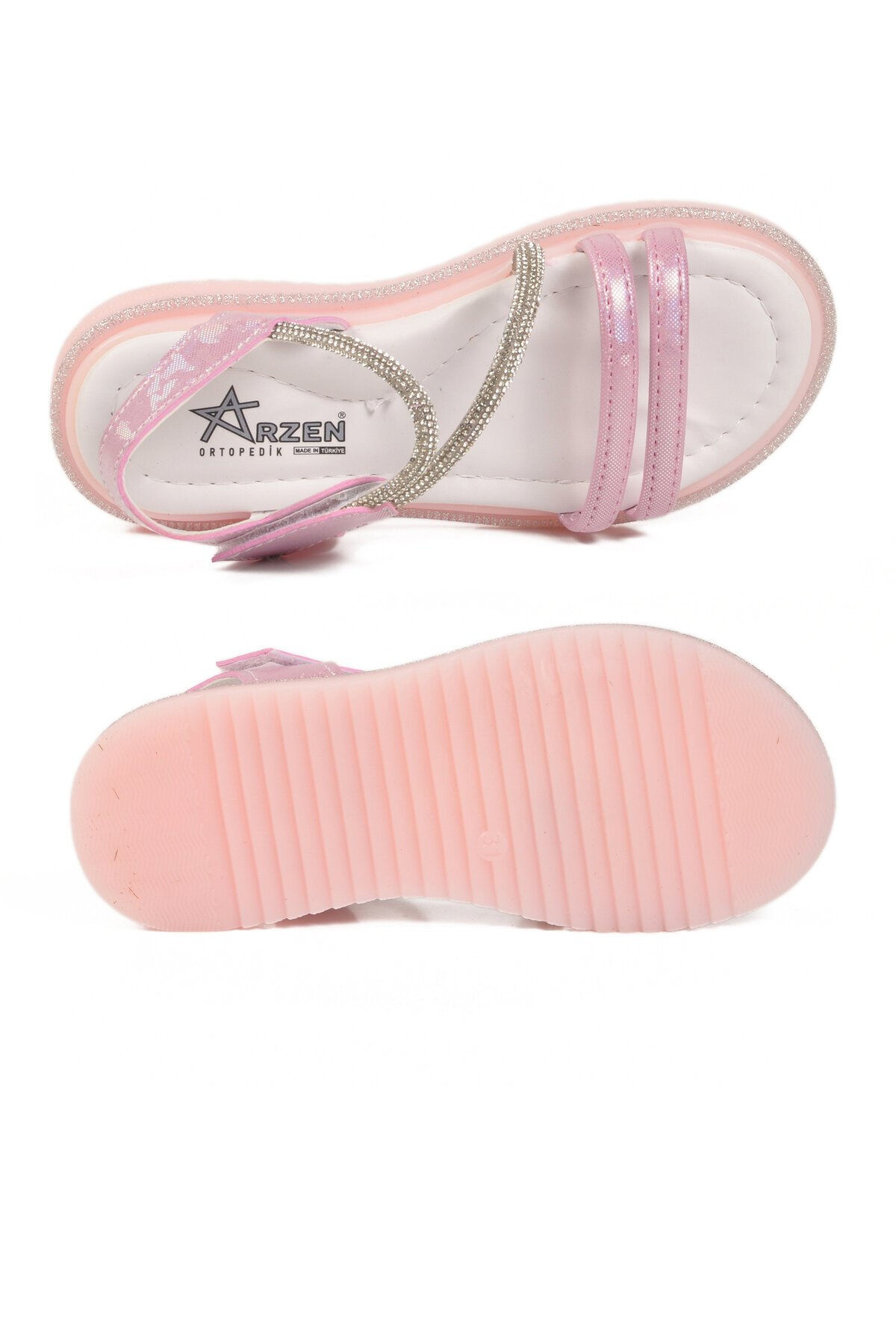 Pembe Ortopedik Taşlı Cırtlı Kız Çocuk Sandalet