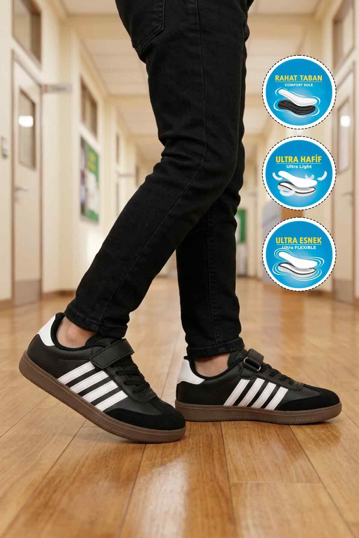 Siyah-Beyaz Cırtlı Erkek Çocuk Spor Ayakkabı 753 F