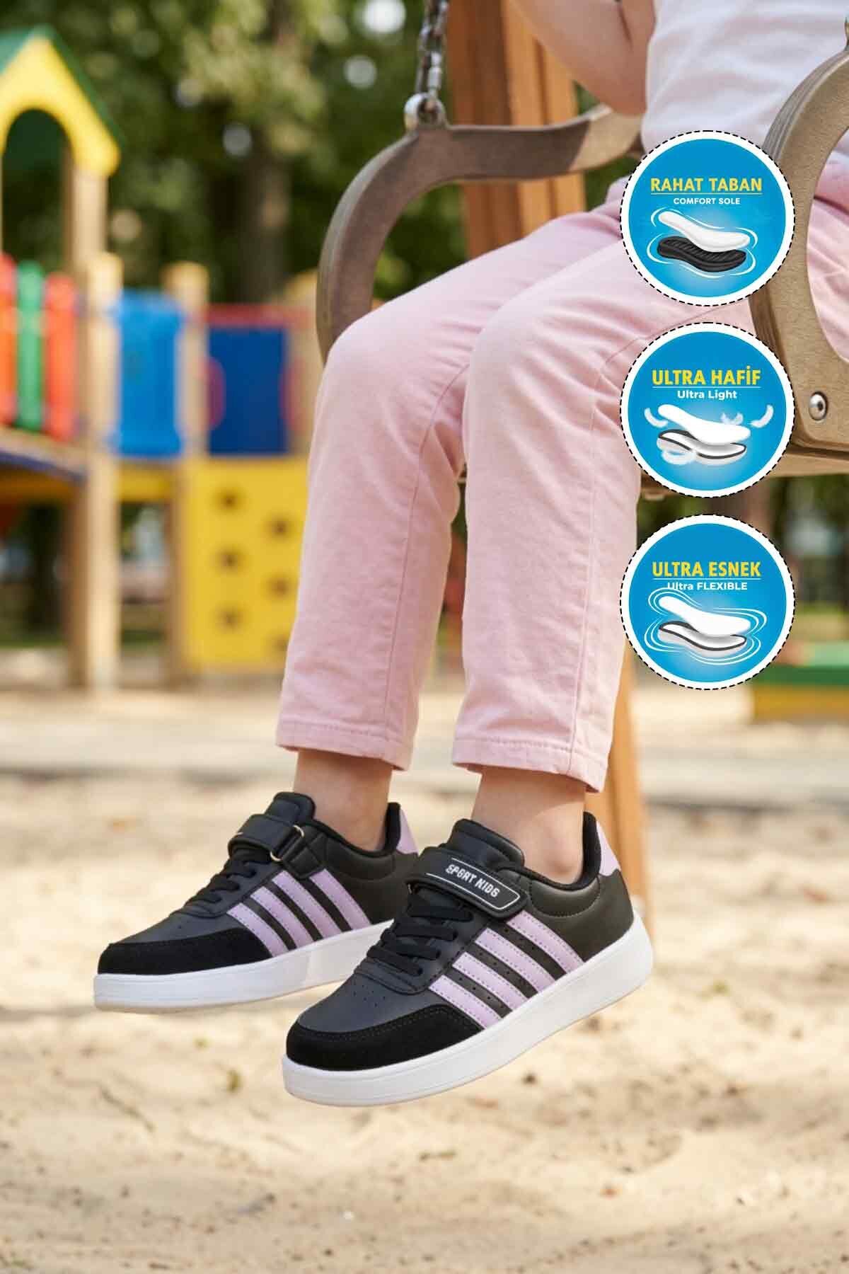 Siyah-Lila Hafif Kız Çocuk Spor Ayakkabı 754 F