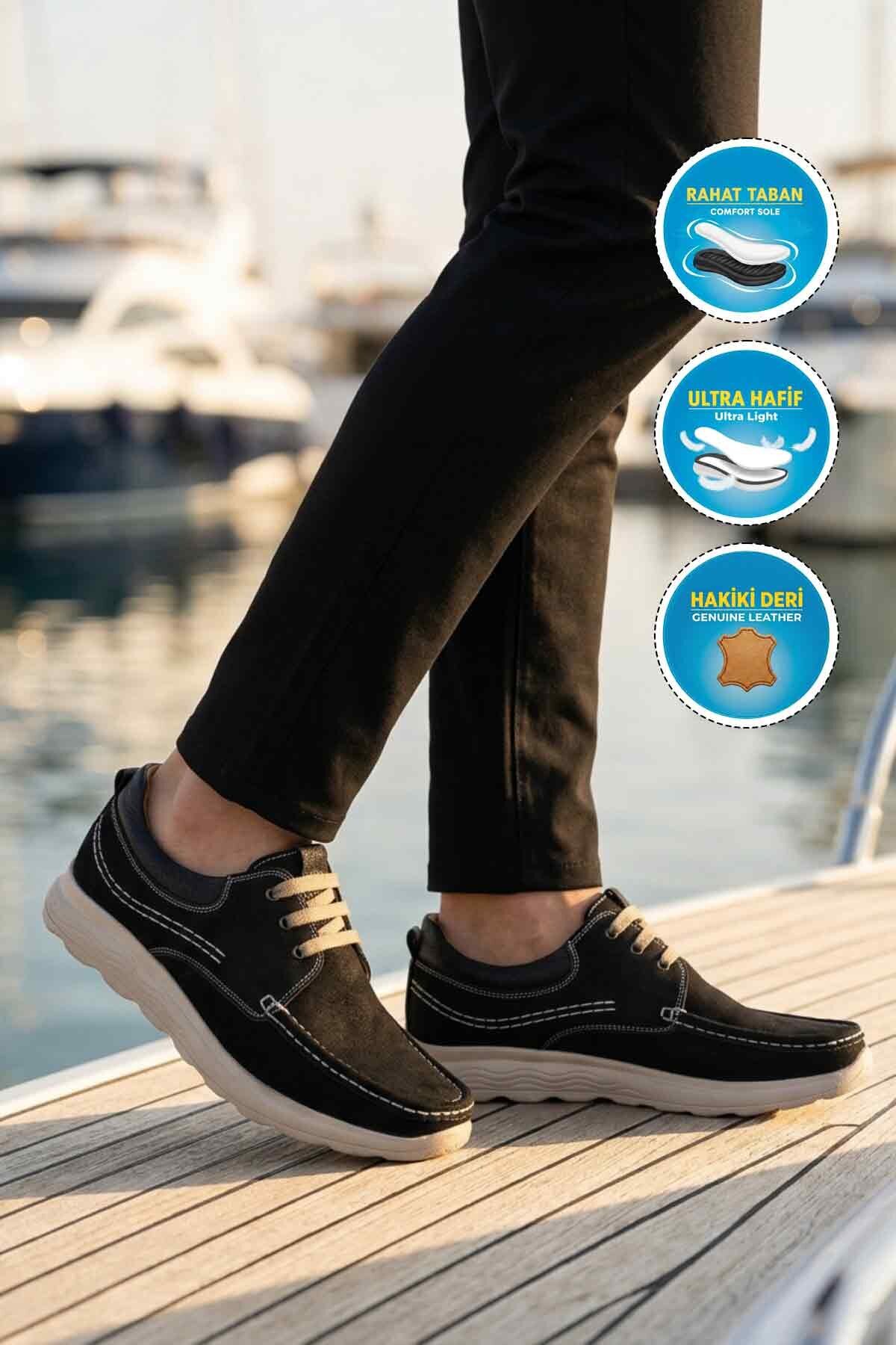 Siyah Nubuk Hakiki Deri ComfortSole Taban Erkek Günlük Ayakkabı M
