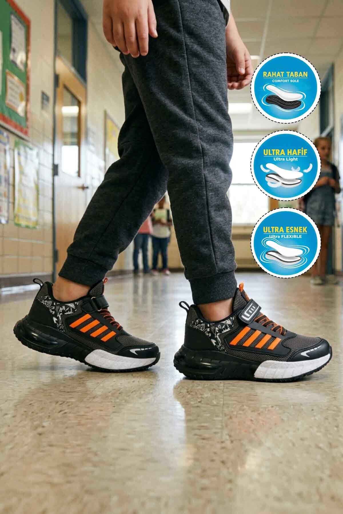 Siyah-Oranj Rahat Taban Erkek Çocuk Spor Ayakkabı 748 F