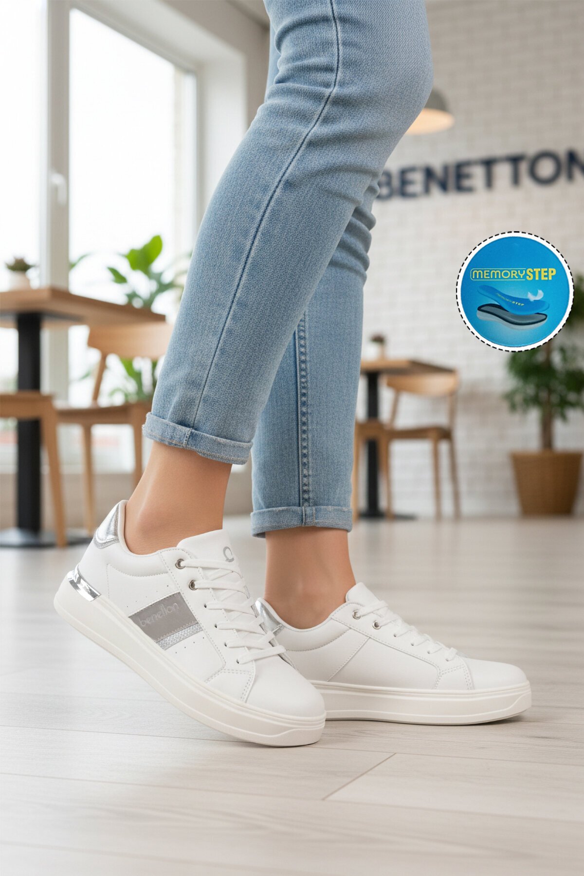 Bej-Gümüş Kadın Spor Ayakkabı BNI-12074 G