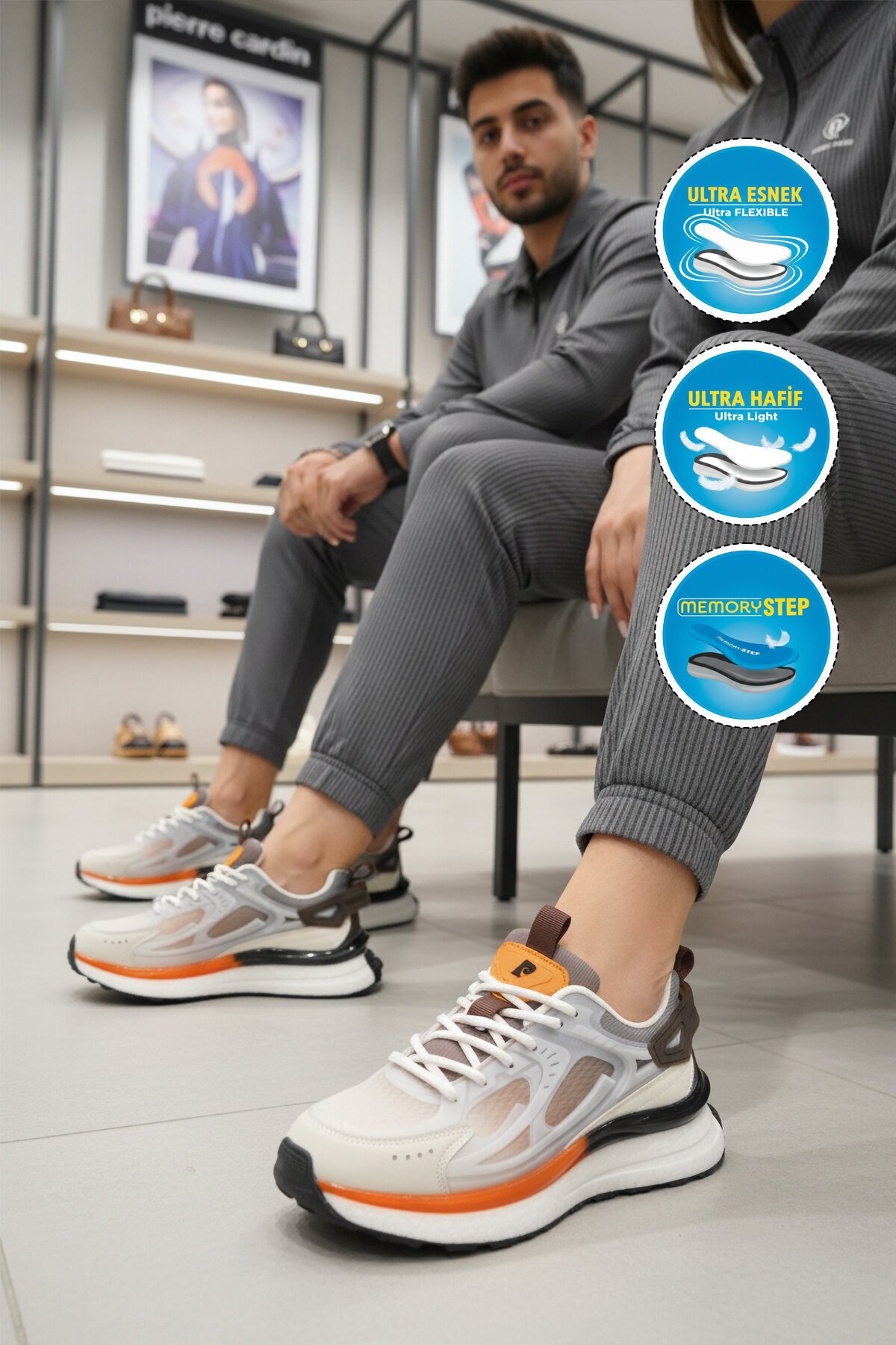 Beyaz Kahve Memory Foarm Unisex Spor Ayakkabı PCI-10106 Z