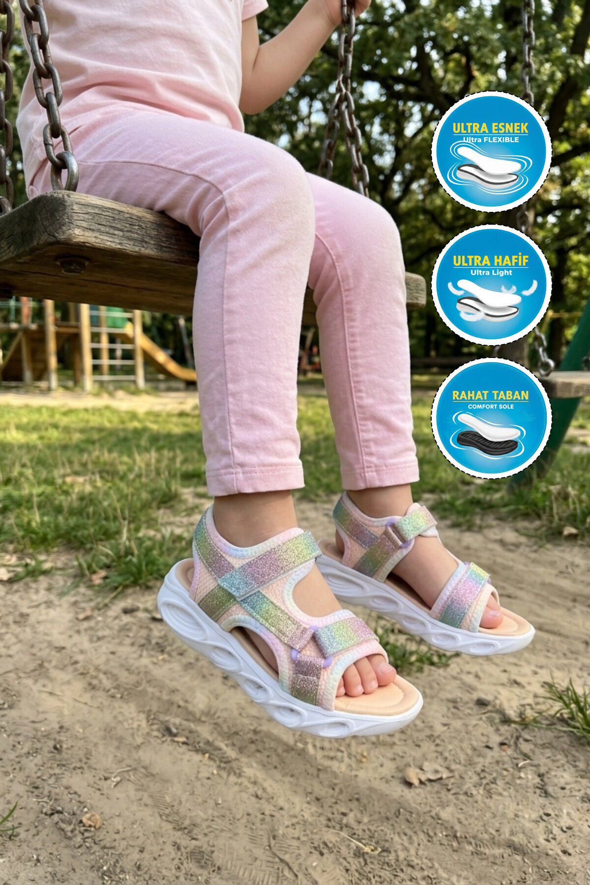 Gökkuşağı Işıklı Kız Çocuk Sandalet Pamela F