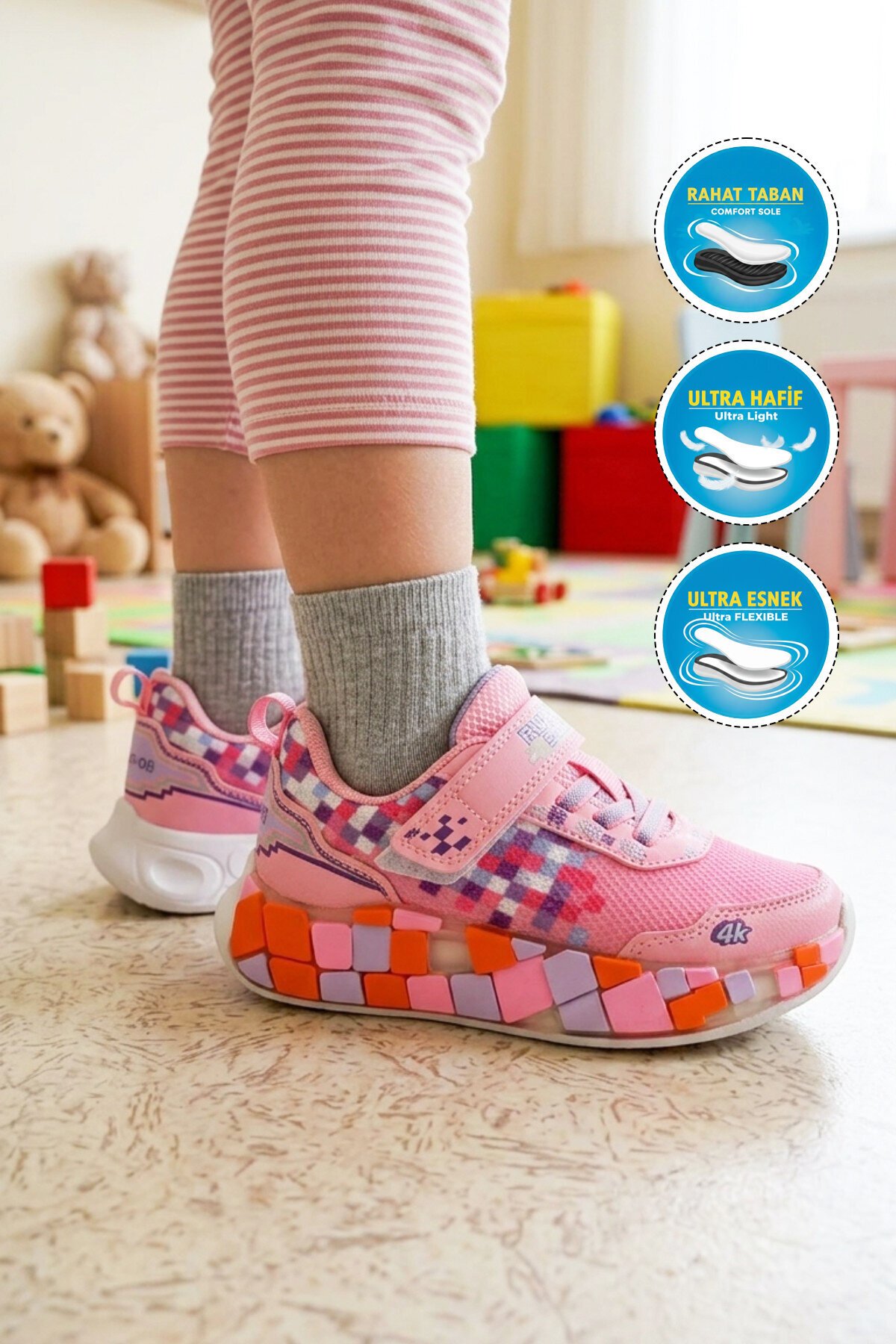 Pembe-Beyaz-Lila Kız Çocuk Spor Ayakkabı 1030 P