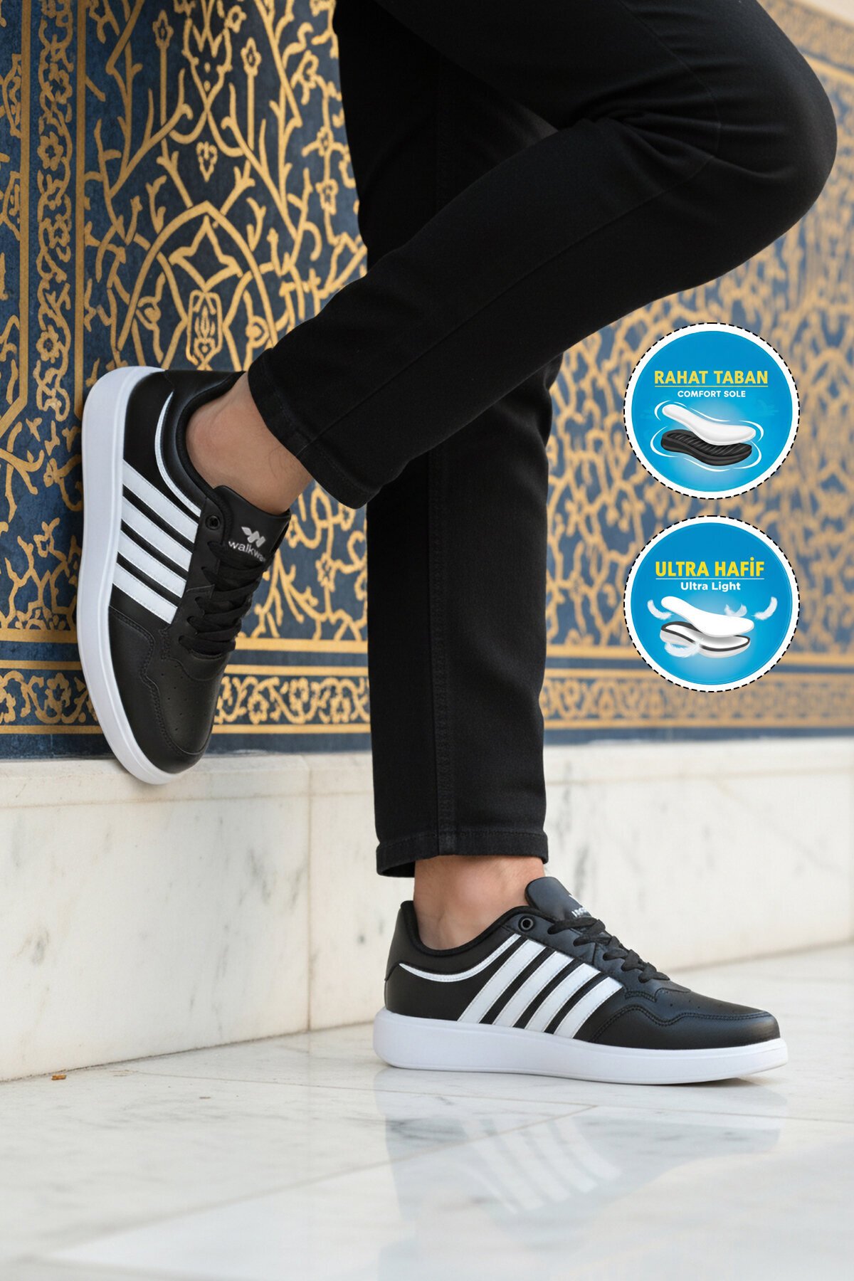 Siyah-Beyaz Hafif Erkek Spor Ayakkabı 2079 M