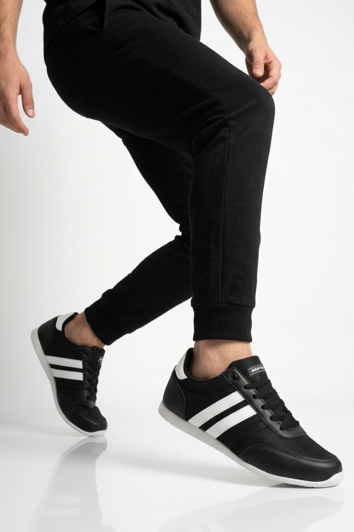 Siyah-Beyaz ComfortSole Taban Erkek Sneaker BST-2086 M