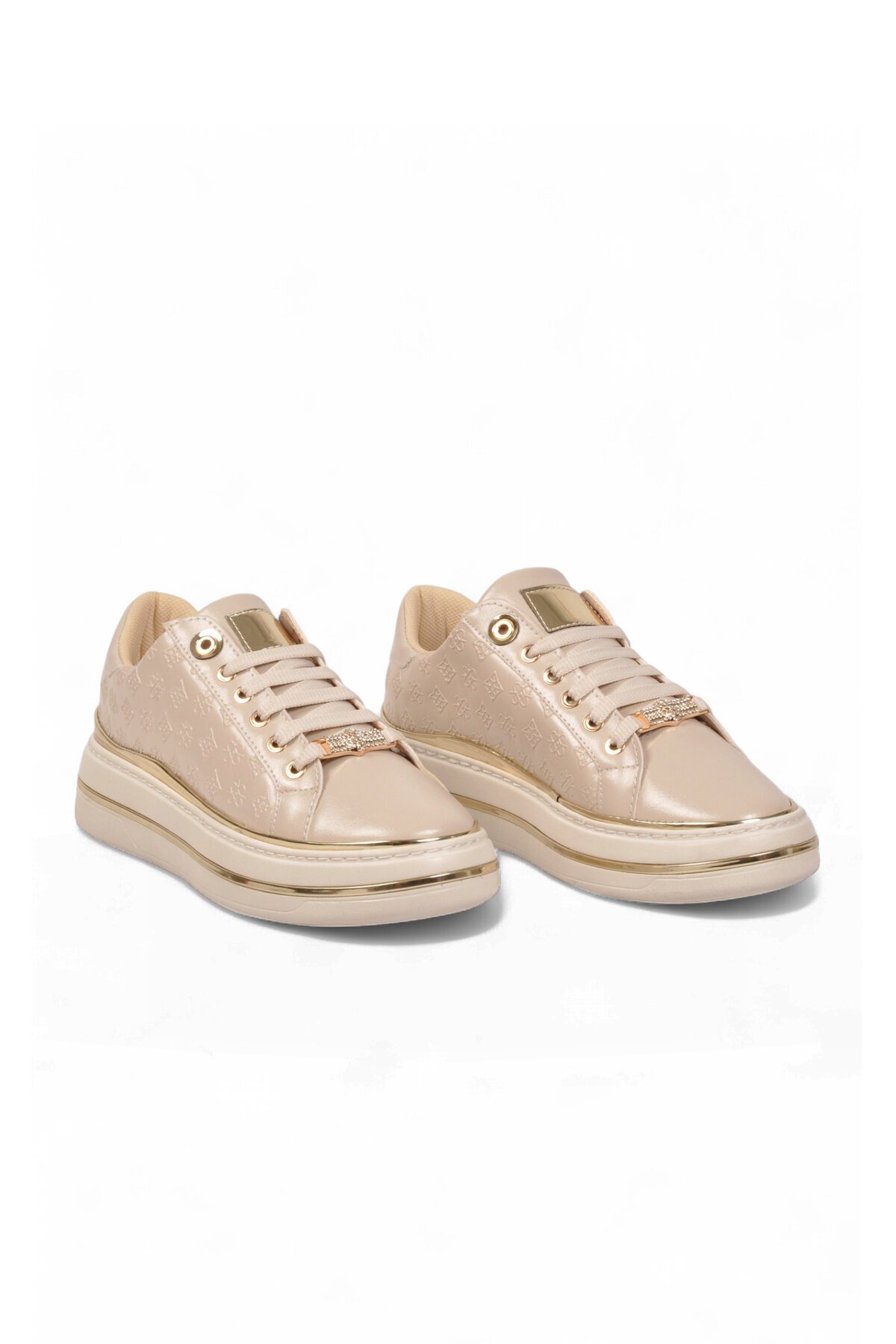 Kadın Bej Cilt Bağcıklı Sneaker Kadın Şık Rahat Casual Yürüyüş Ayakkabı 431173