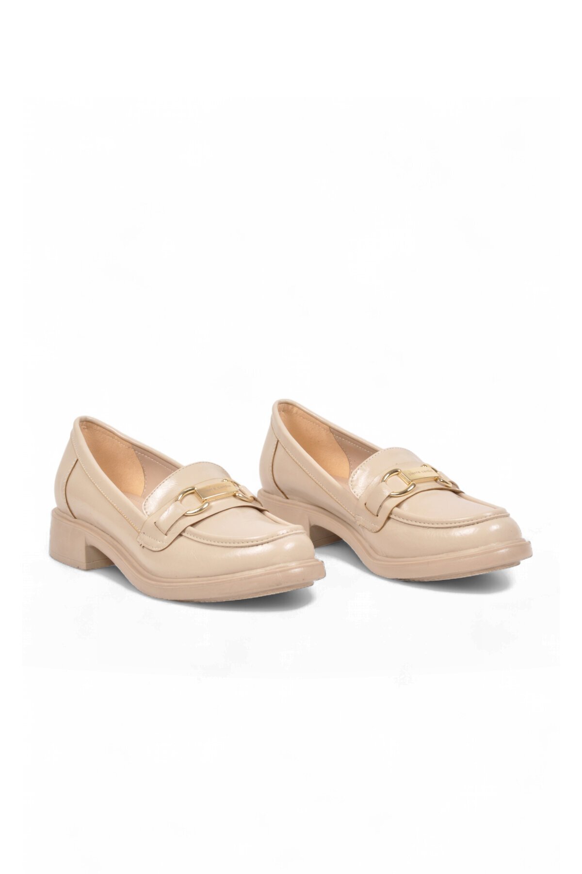 Kadın Toka Detaylı Şık Rahat Bej Parlak Kadın Klasik Casual Ayakkabı Loafer PC-56064