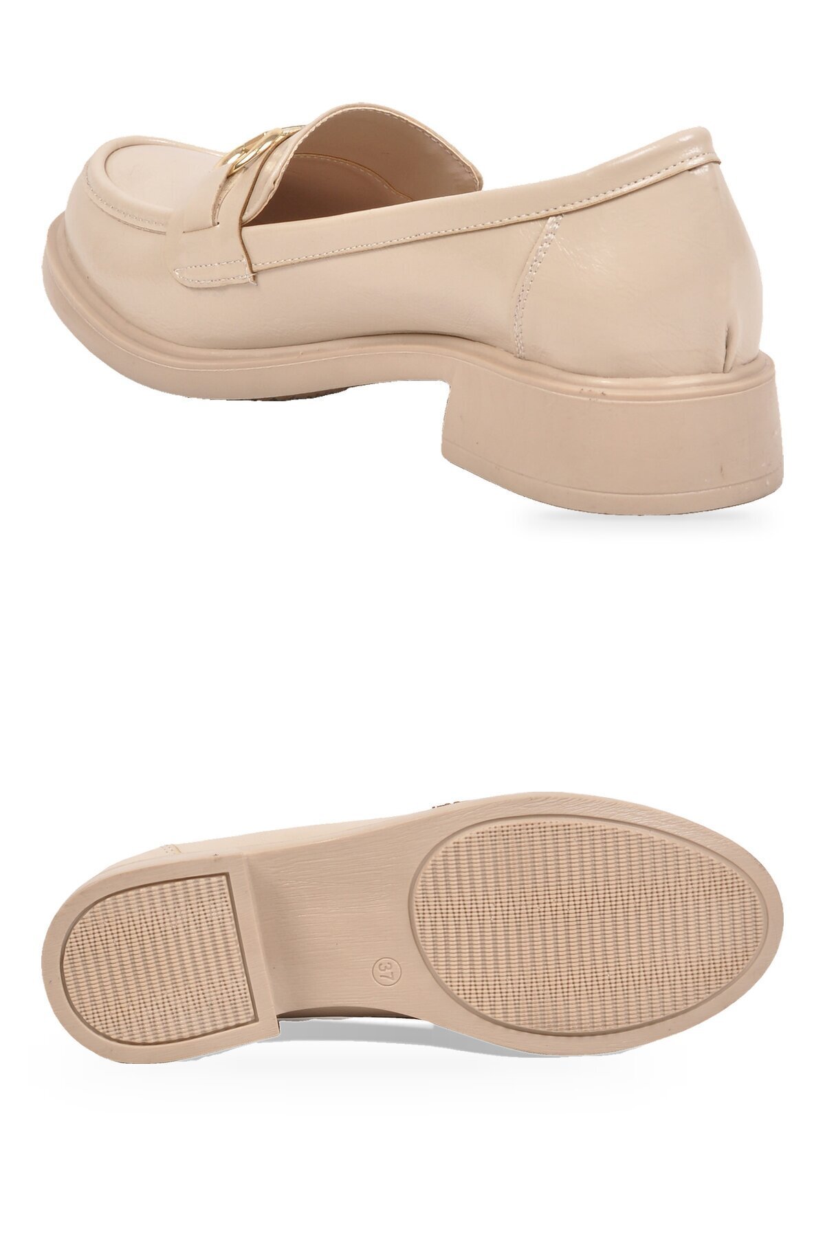 Kadın Toka Detaylı Şık Rahat Bej Parlak Kadın Klasik Casual Ayakkabı Loafer PC-56064