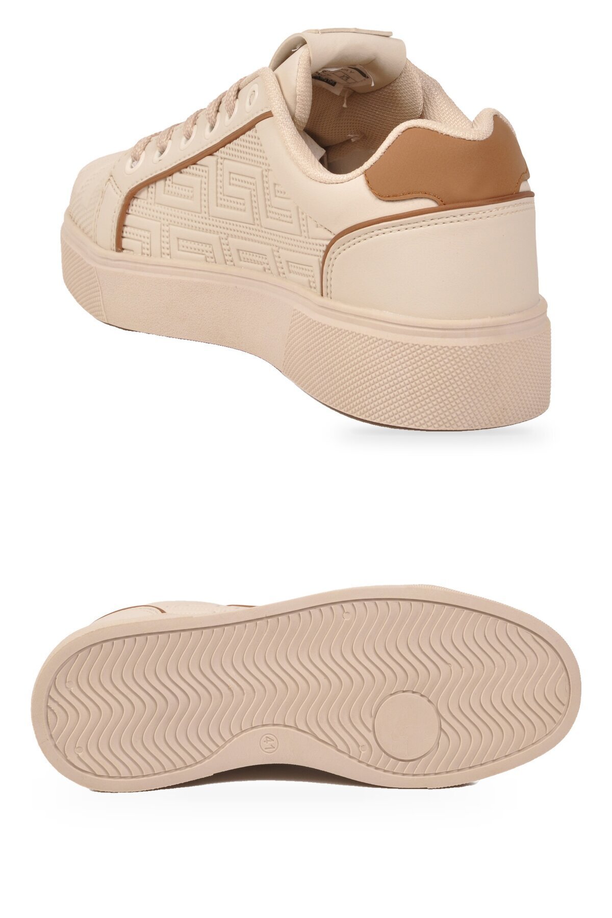 Unisex Bağcıklı Kalın Taban Spor Ayakkabı Bej Şık Rahat Casual Ayakkabı Sneaker 26201