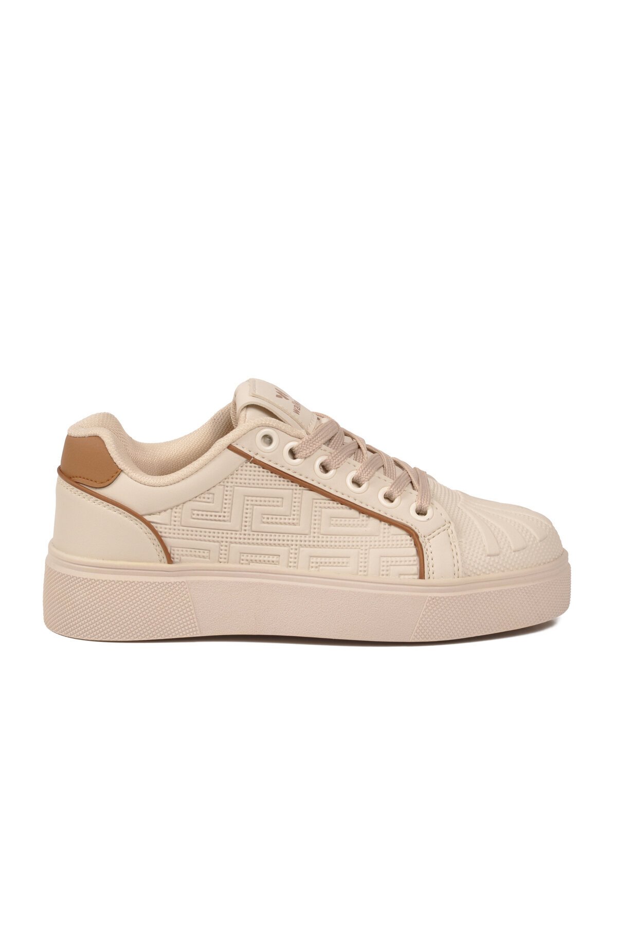 Erkek Bağcıklı Kalın Taban Spor Ayakkabı Bej Şık Rahat Casual Ayakkabı Sneaker 26201