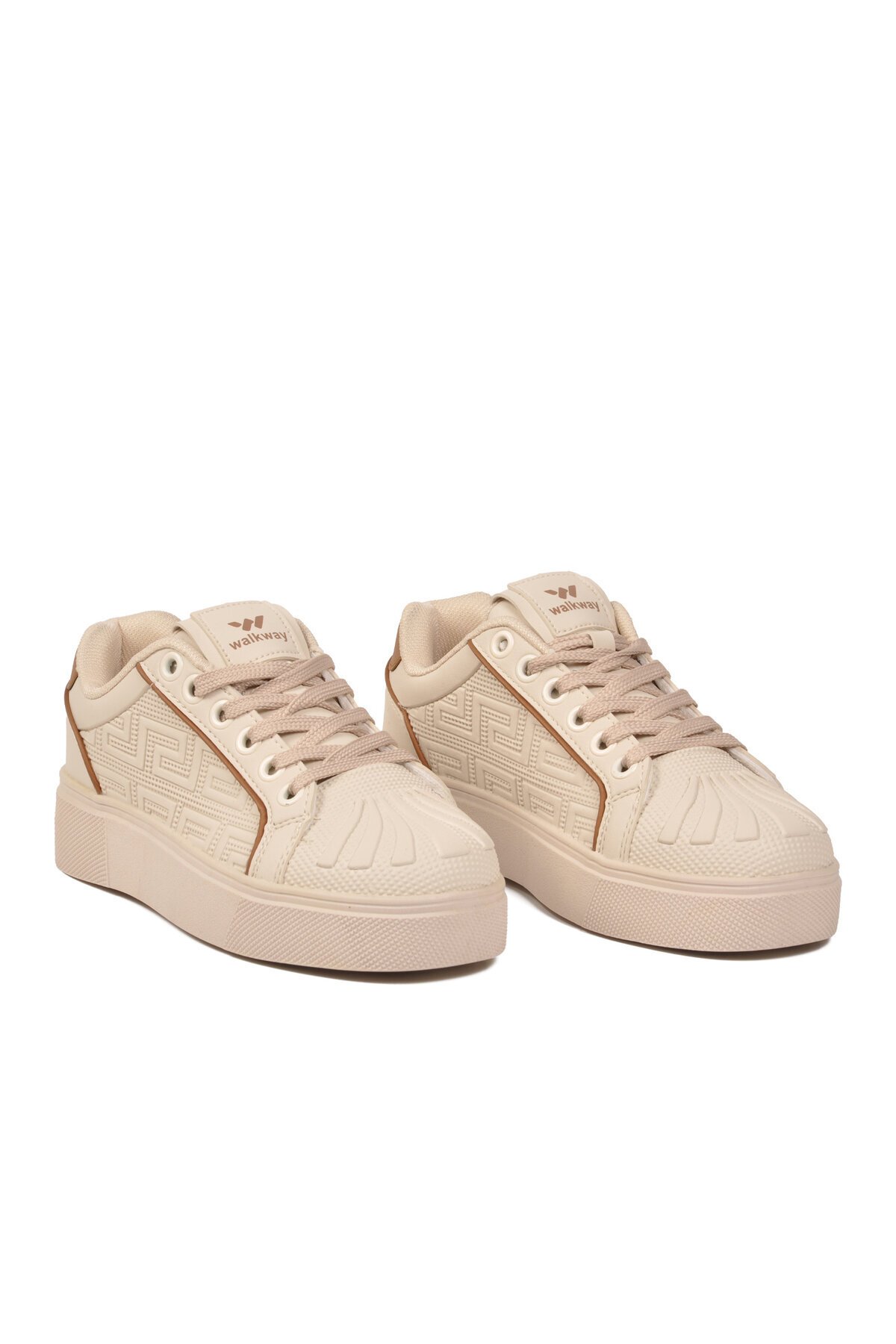 Erkek Bağcıklı Kalın Taban Spor Ayakkabı Bej Şık Rahat Casual Ayakkabı Sneaker 26201