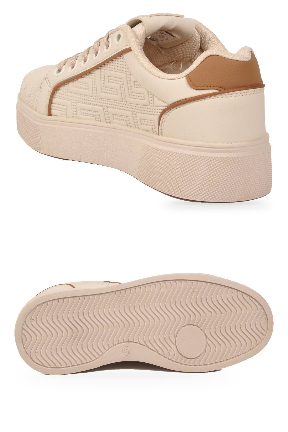 Erkek Bağcıklı Kalın Taban Spor Ayakkabı Bej Şık Rahat Casual Ayakkabı Sneaker 26201