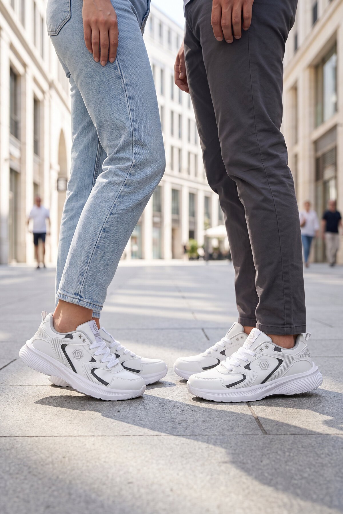 Bağcıklı Kalın Rahat Taban Hafif Esnek Beyaz Unisex Yürüyüş ve Spor Ayakkabı Sneaker 2032
