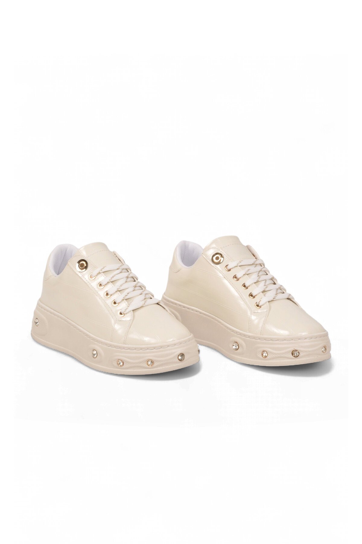 Kadın Bağcıklı Şık Rahat Sneaker Beyaz Cilt Kalın Taban Casual Yürüyüş Ayakkabı 431179
