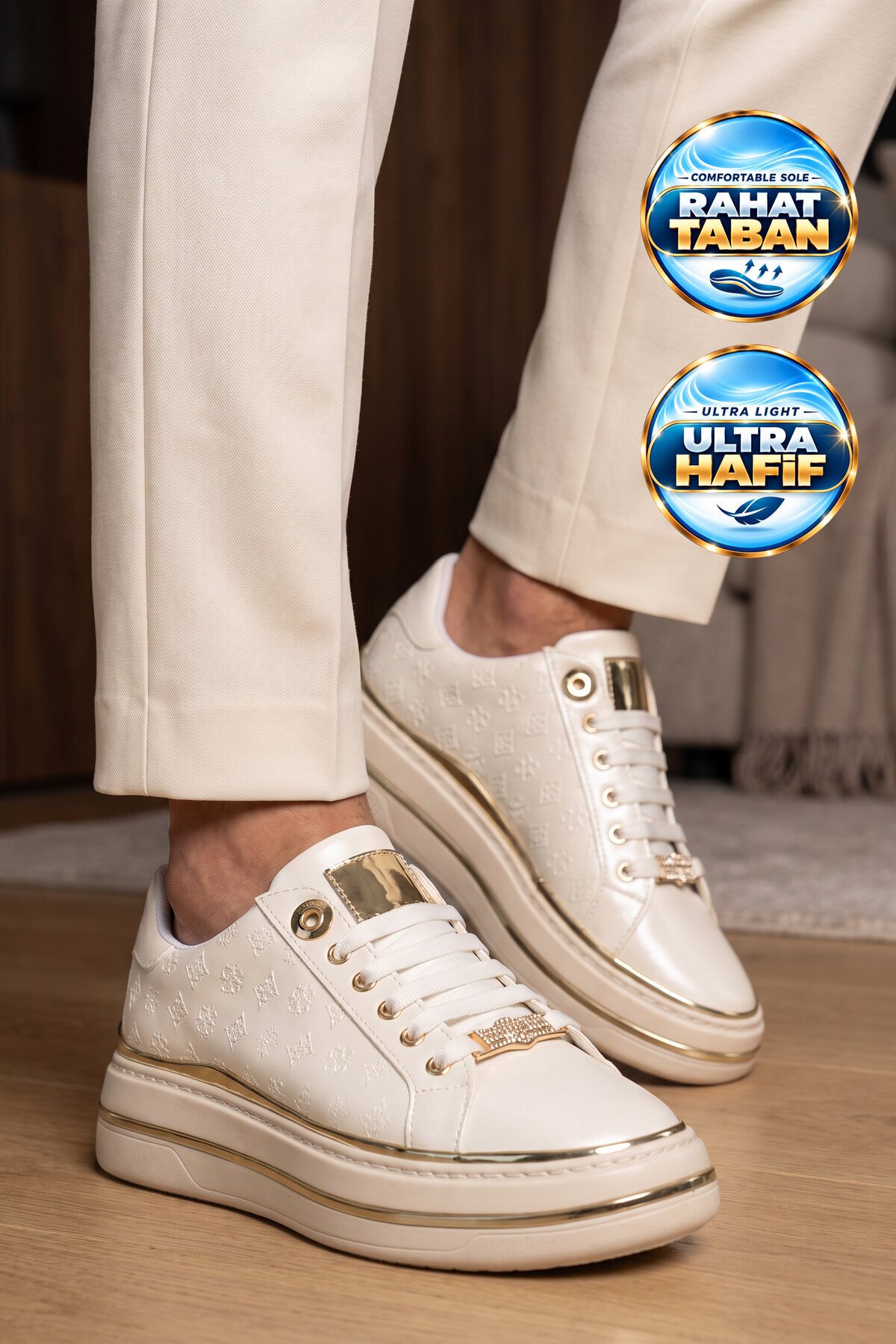 Kadın Beyaz Cilt Bağcıklı Sneaker Kadın Şık Rahat Casual Yürüyüş Ayakkabı 431173