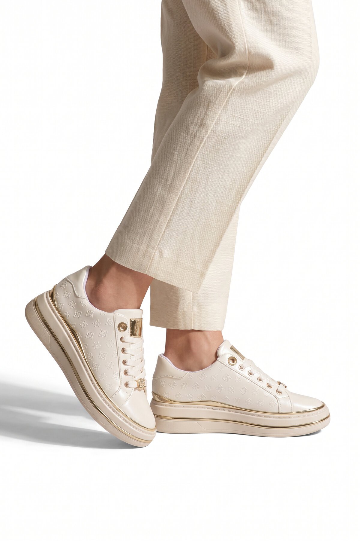 Kadın Beyaz Cilt Bağcıklı Sneaker Kadın Şık Rahat Casual Yürüyüş Ayakkabı 431173
