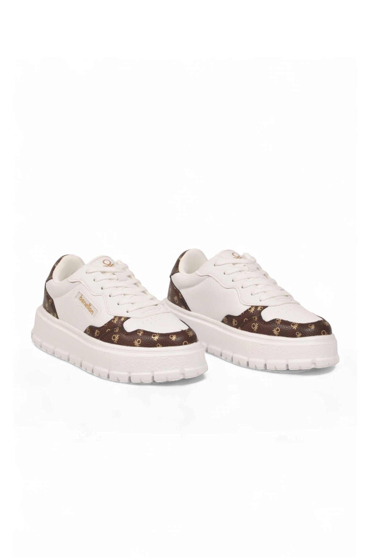 Bağcıklı Kalın Taban Sneaker Beyaz Şık Rahat Desenli Casual Yürüyüş Ayakkabı BNI-12124