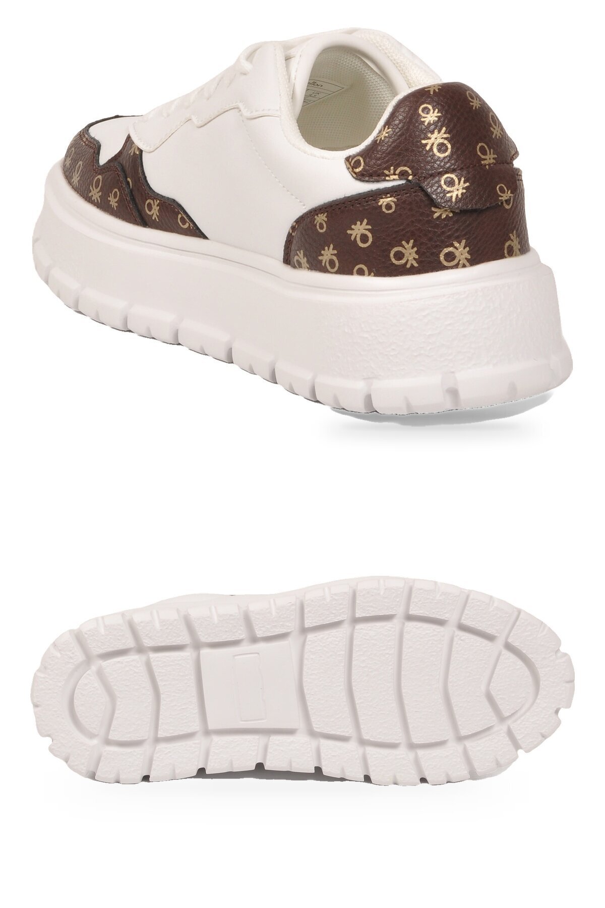 Bağcıklı Kalın Taban Sneaker Beyaz Şık Rahat Desenli Casual Yürüyüş Ayakkabı BNI-12124