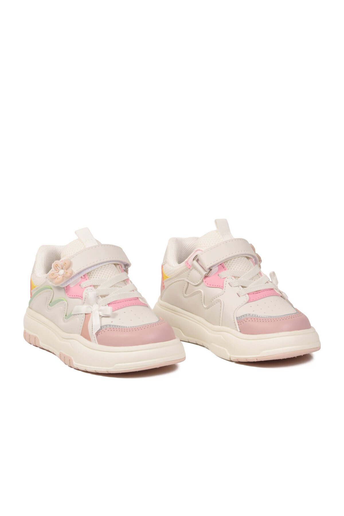 Beyaz-Pudra Cırtlı Kalın Tabanlı Kız Çocuk Spor Ayakkabı Sneaker Odessa P