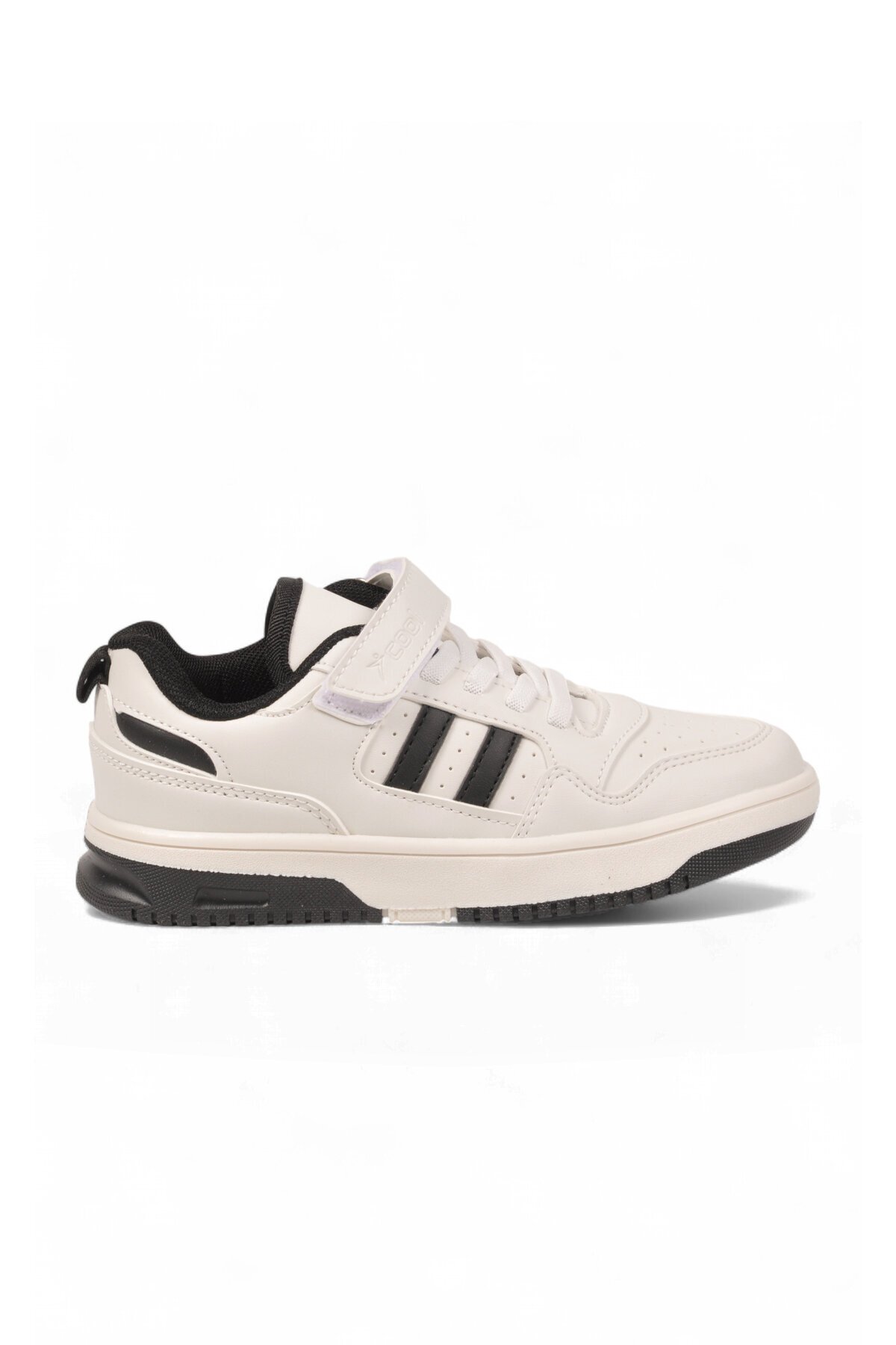 Cırt Bantlı Kalın Rahat Taban Beyaz-Siyah Unisex Çocuk Yürüyüş ve Spor Ayakkabı Sneaker Foor