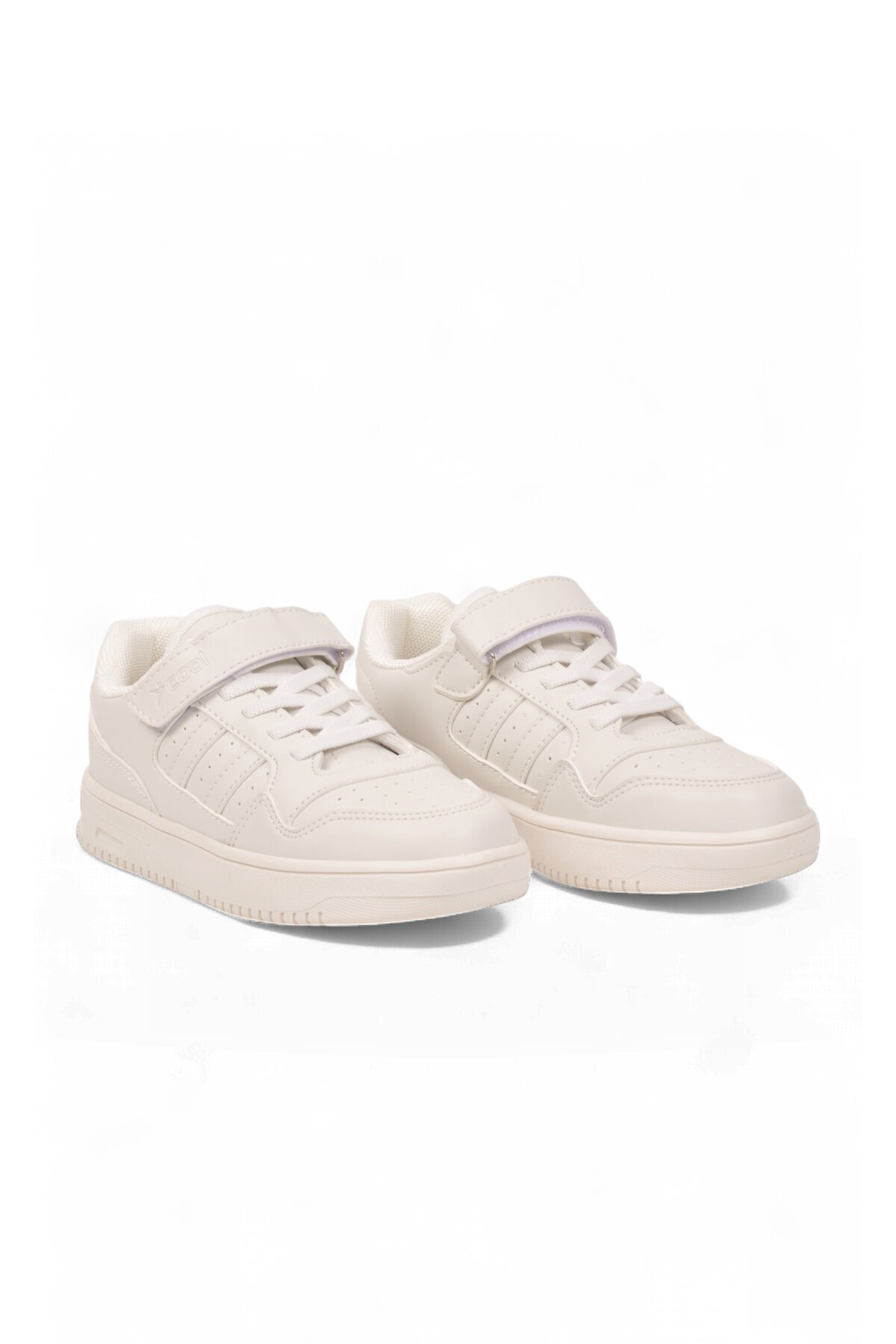 Cırt Bantlı Kalın Rahat Taban Beyaz Unisex Çocuk Yürüyüş ve Spor Ayakkabı Sneaker Foor