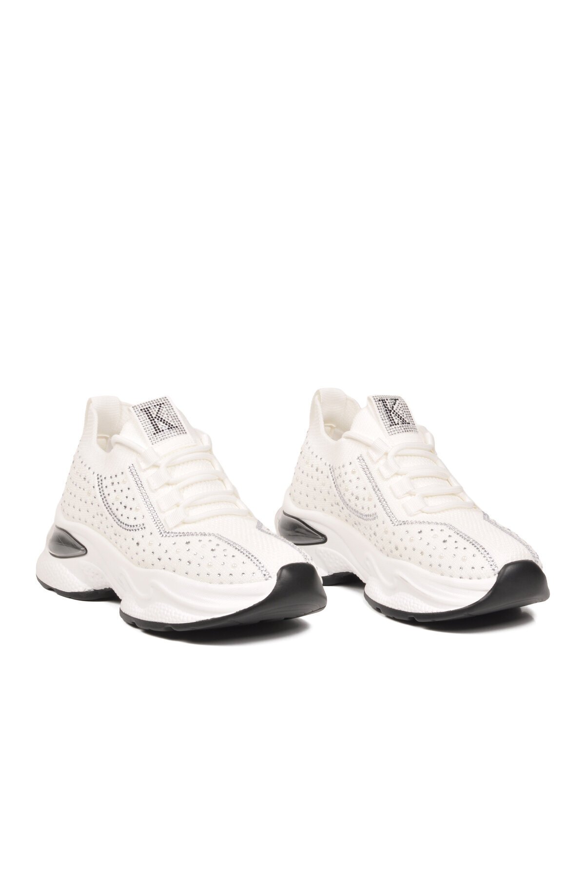 Anorak Örme Taş İşlemeli Sneaker Beyaz Hafif Rahat Taban Kadın Casual Yürüyüş Ayakkabı K252-0045-00