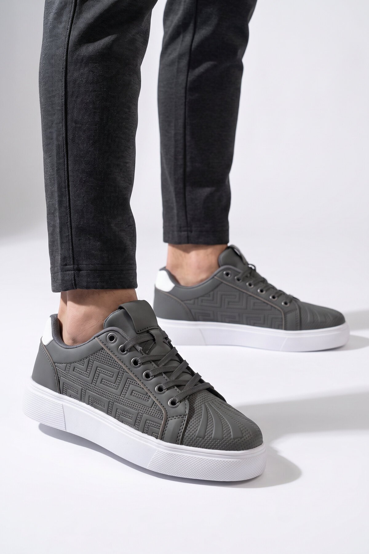 Unisex Bağcıklı Kalın Taban Spor Ayakkabı Füme Şık Rahat Casual Ayakkabı Sneaker 26201