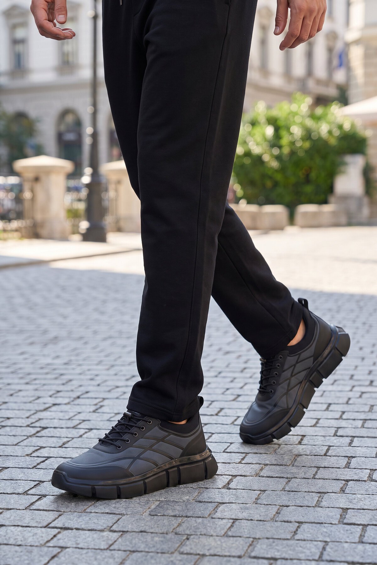 Erkek Lastik Bağcıklı Kalın Rahat Konfor Taban Füme Yürüyüş ve Spor Ayakkabı Sneaker Stride