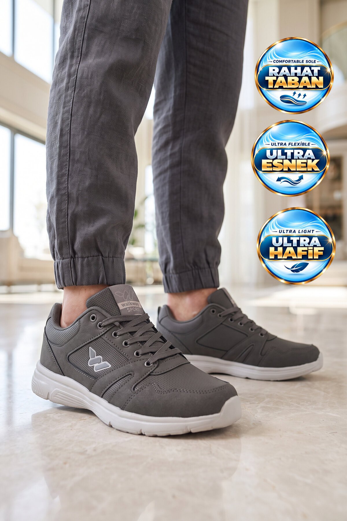 Bağcıklı Cilt Füme Hafif Rahat Taban Esnek Unisex Yürüyüş ve Spor Ayakkabı Sneaker Core 020