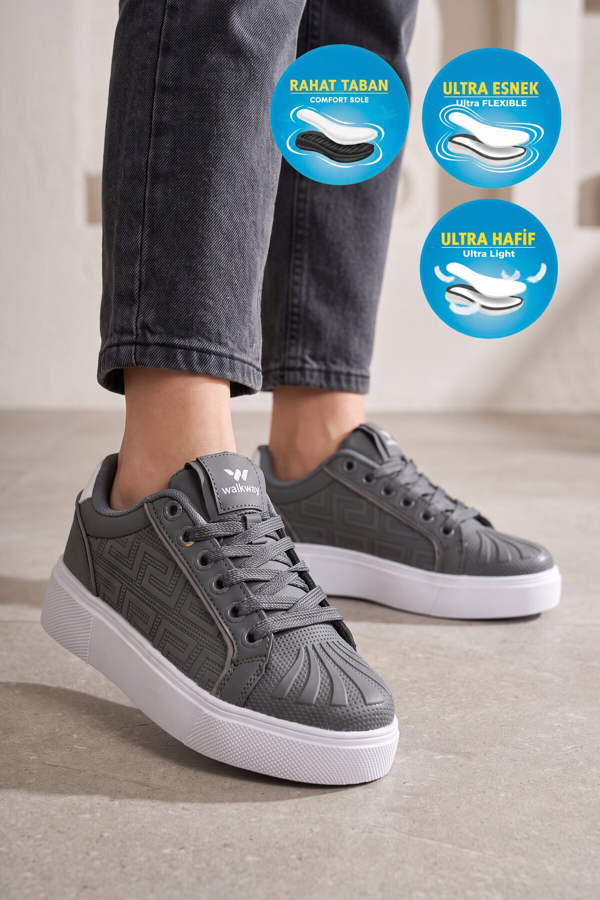 Erkek Bağcıklı Kalın Taban Spor Ayakkabı Füme Şık Rahat Casual Ayakkabı Sneaker 26201