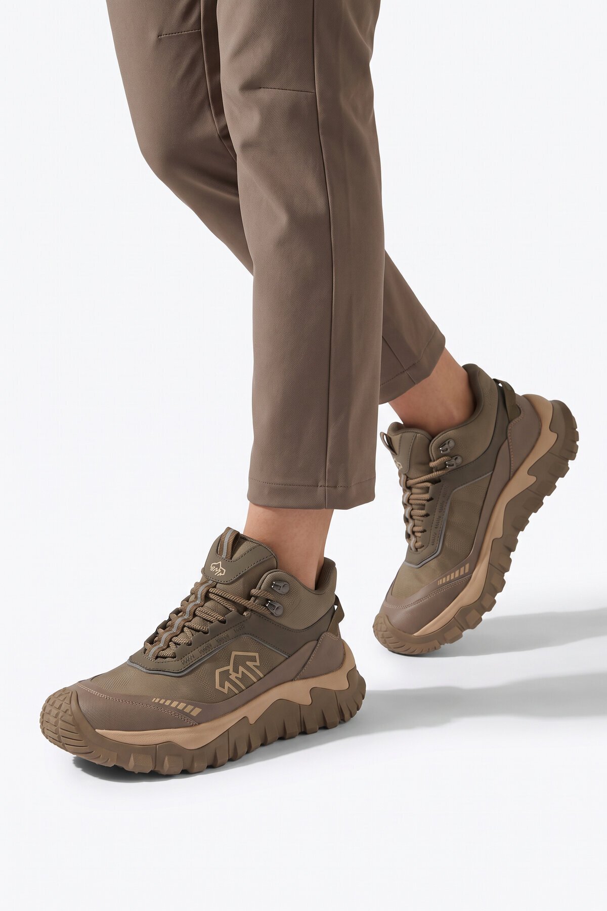 Erkek Bağcıklı Kalın Kauçuk Taban Haki Outdoor Trekking Bot 26K513