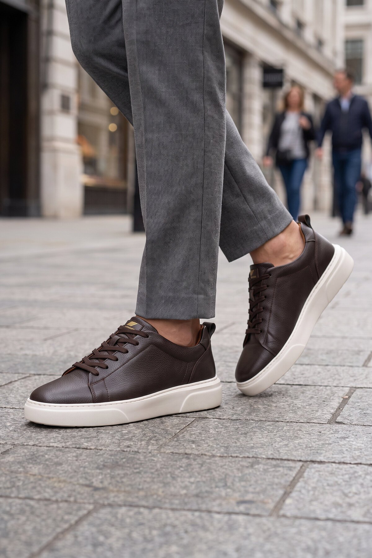 Erkek Bağcıklı Kalın Rahat Tabanlı Kahve-Bej Hakiki Deri Casual Sneaker Ayakkabı 272303