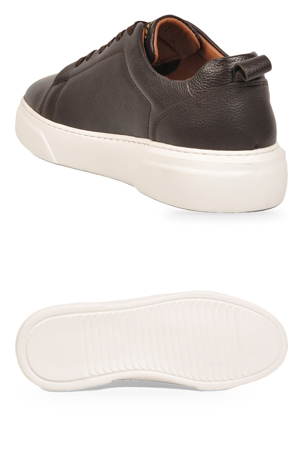 Erkek Bağcıklı Kalın Rahat Tabanlı Kahve-Bej Hakiki Deri Casual Sneaker Ayakkabı 272303