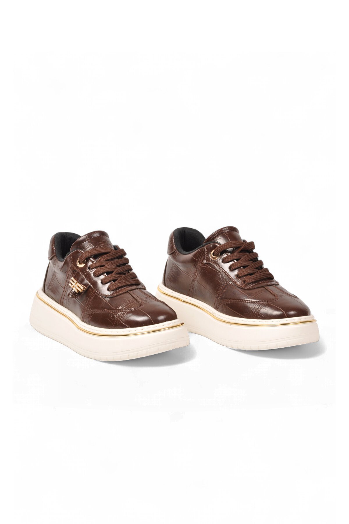 Kadın Bağcıklı Sneaker Kahve Cilt Kalın Rahat Taban Casual Yürüyüş Ayakkabı 231176