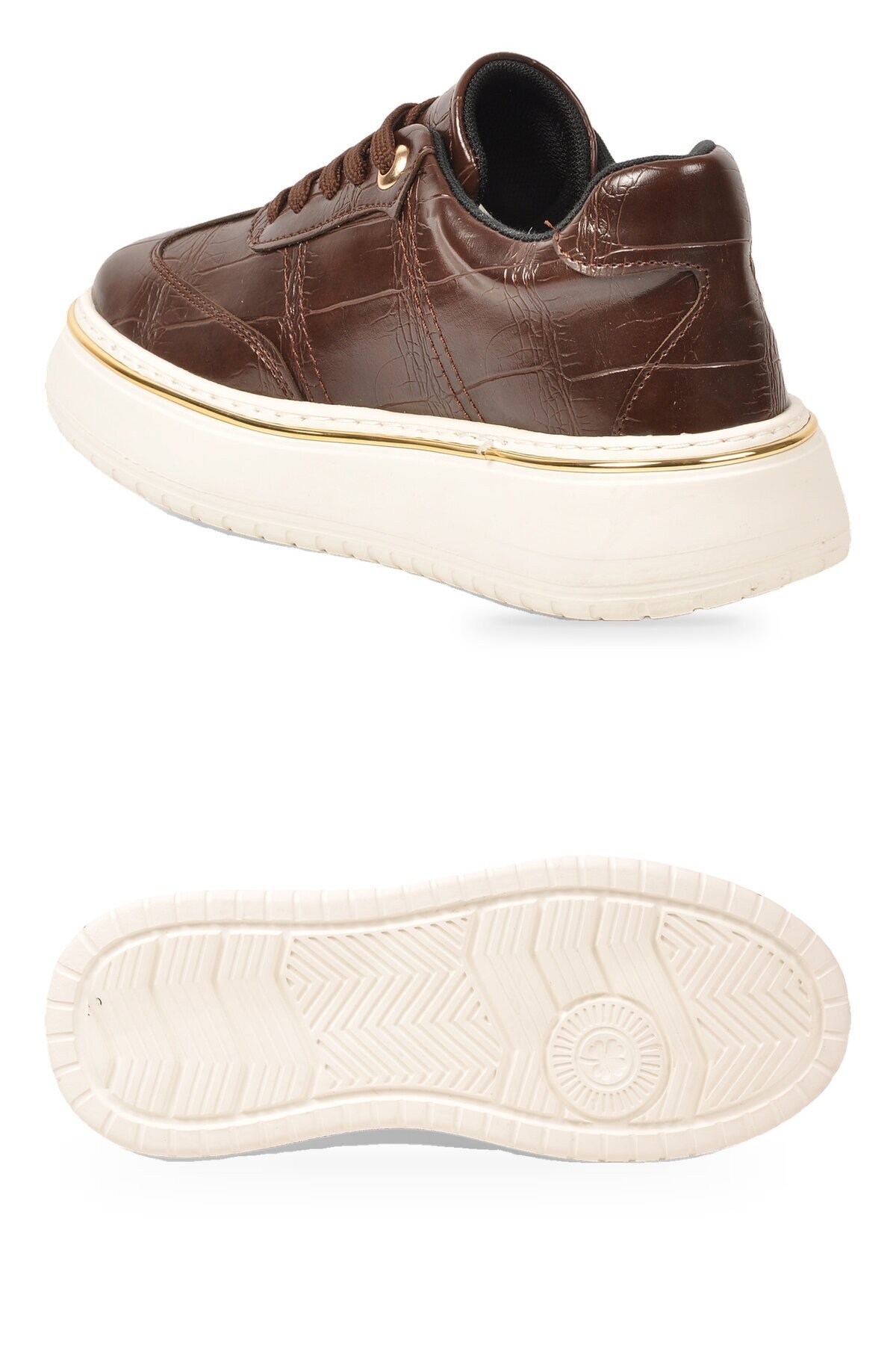 Kadın Bağcıklı Sneaker Kahve Cilt Kalın Rahat Taban Casual Yürüyüş Ayakkabı 231176