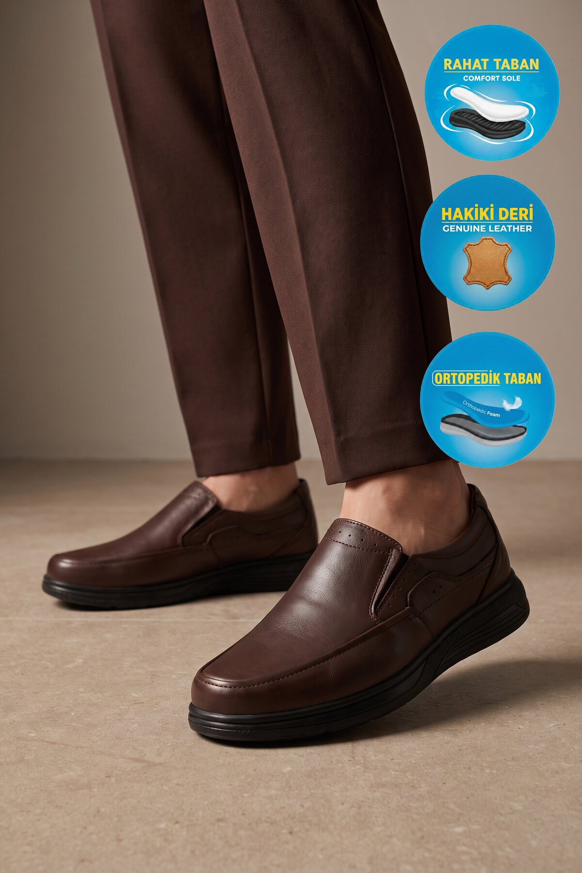 Kahve Hakiki Deri Topuk Jel Destekli Erkek Casual Ayakkabı Loafer 409