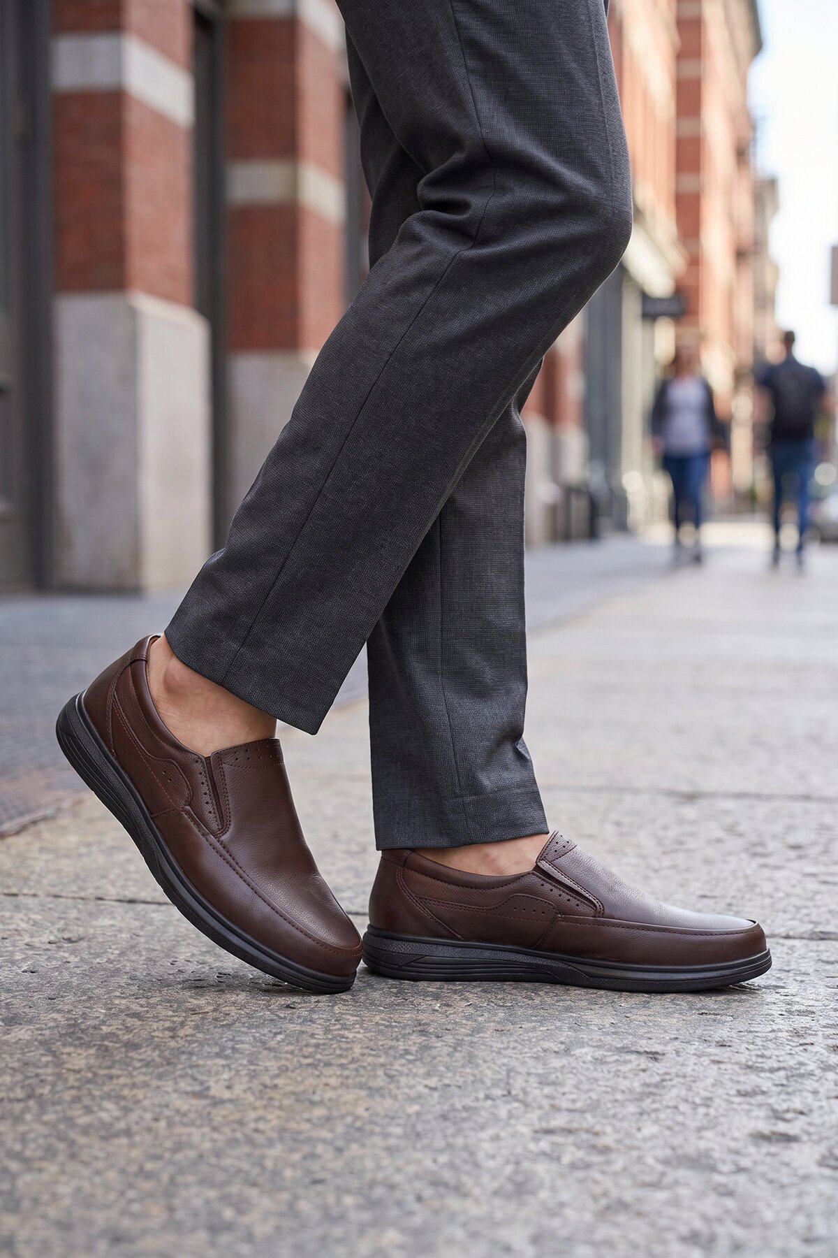 Kahve Hakiki Deri Topuk Jel Destekli Erkek Casual Ayakkabı Loafer 409