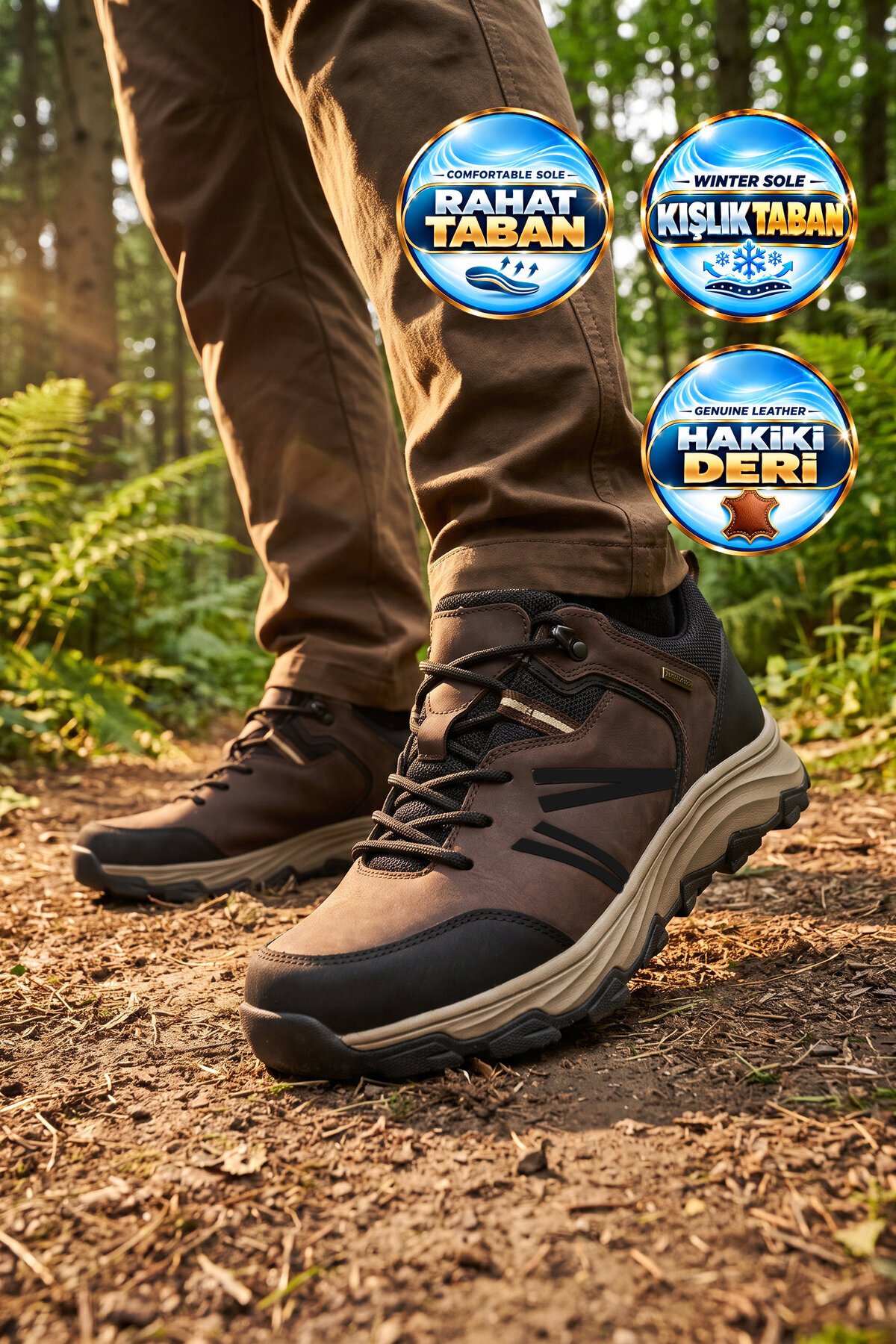 Erkek Bağcıklı Kaymaz Tabanlı Su İtici Kahve Hakiki Deri Outdoor Trekking Ayakkabı 2672