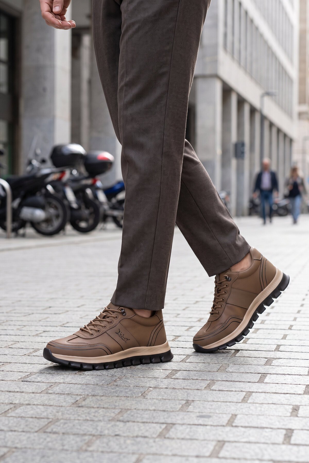 Rahat Memory Taban Sneaker Kahve Lastik Bağcıklı Erkek Casual Yürüyüş Ayakkabı Tough