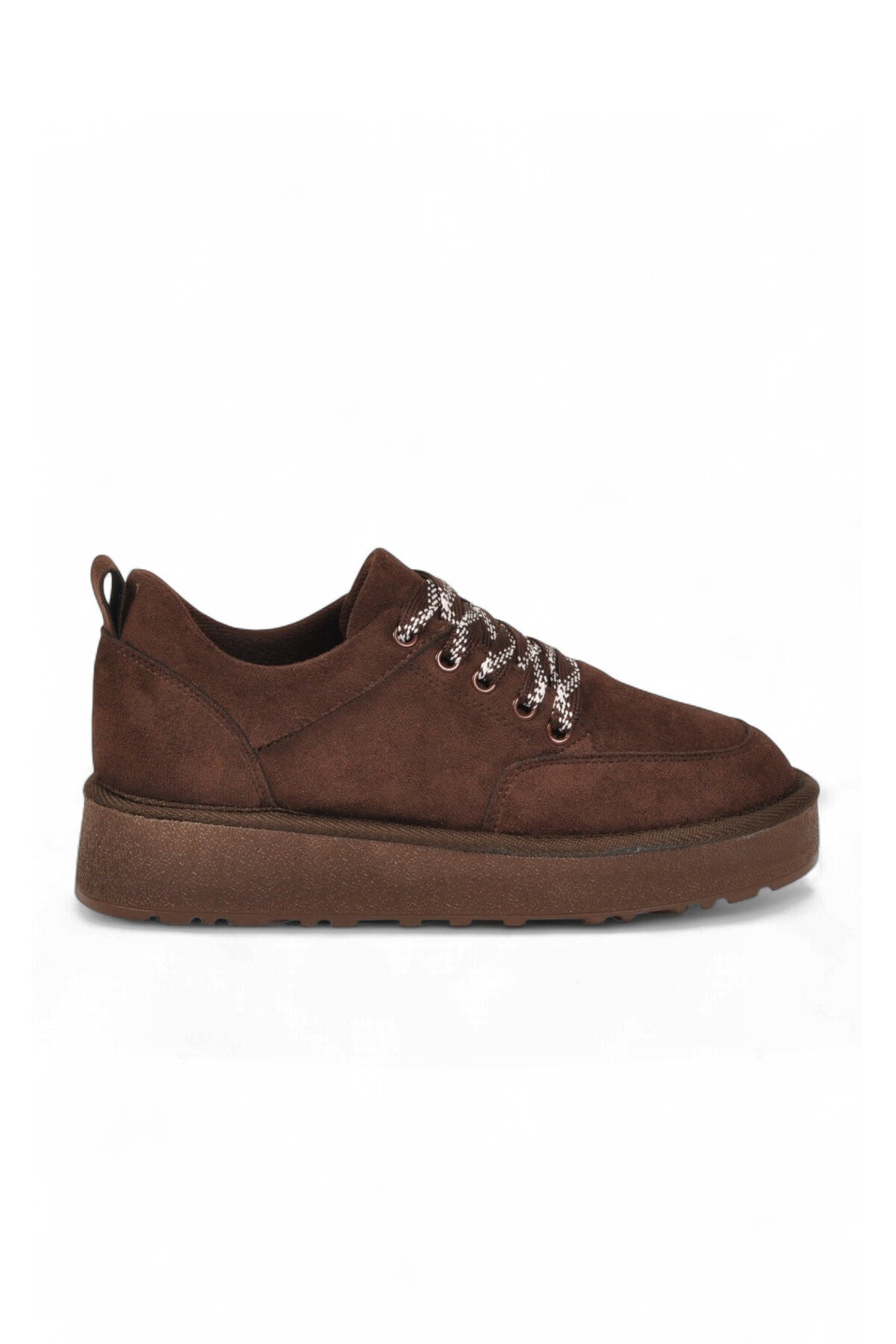 Kadın Kahve Süet Bağcıklı Kalın Rahat Tabanlı Şık Casual Sneaker Ayakkabı 635443