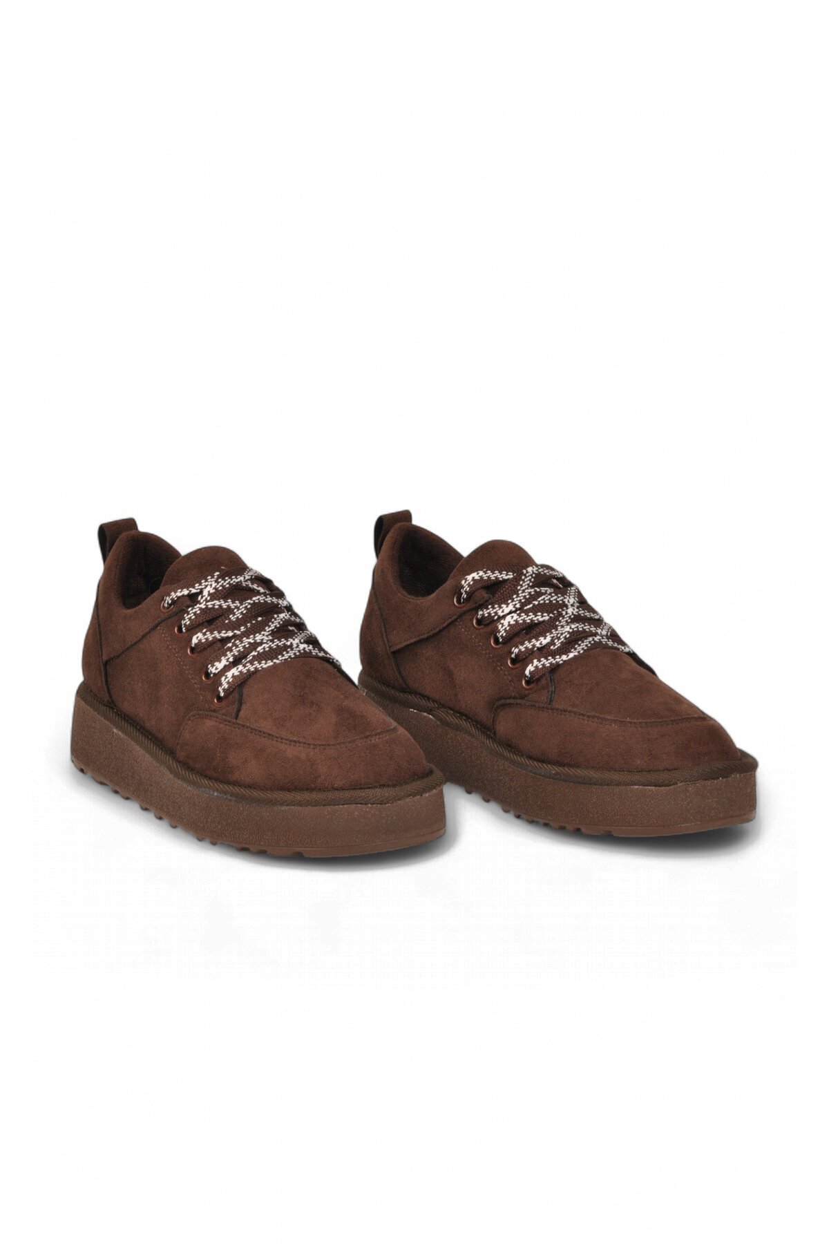 Kadın Kahve Süet Bağcıklı Kalın Rahat Tabanlı Şık Casual Sneaker Ayakkabı 635443